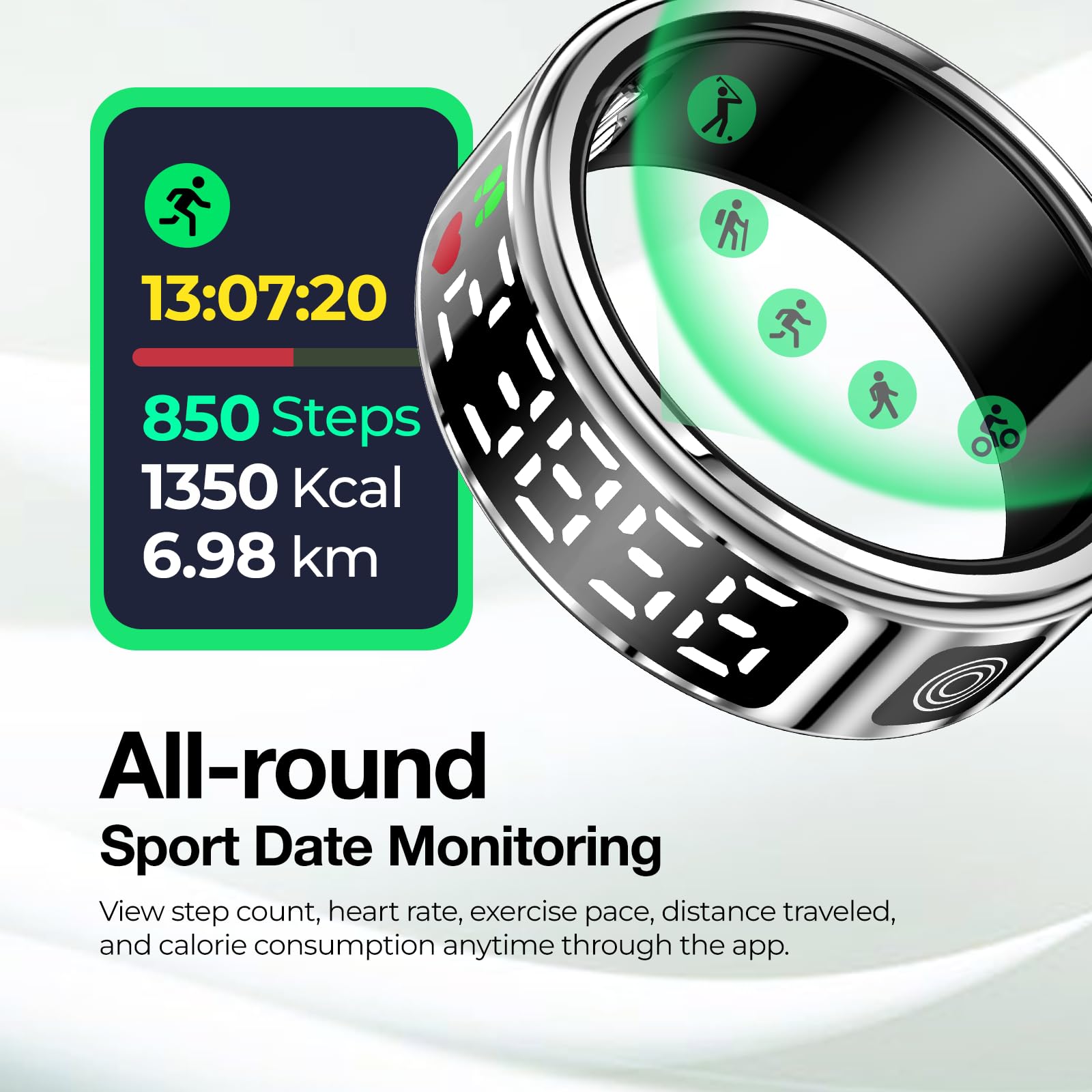 Smart Ring with Digital Display - Health & Fitness Tracker with Heart Rate, Blood Oxygen & Sleep Monitoring, Waterproof Activity Tracker, TikTok Remote Control, No Subscription Needed (Silver, Size 11) - Perfect for Workouts, Sleep Tracking & Social Media Control