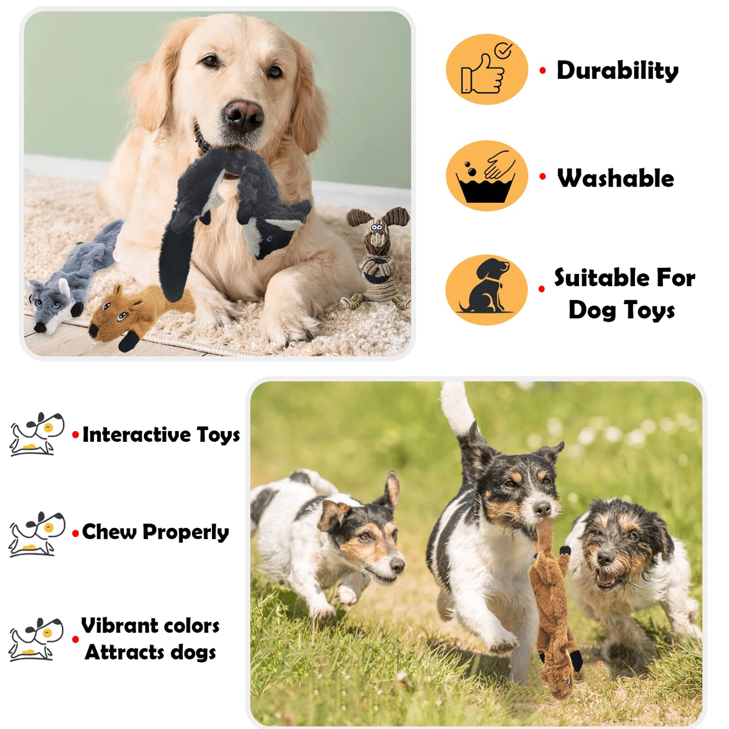 FULIM 5 Pack Squeaky Dog Toys - No Stuffing Plush & Crinkle Chew Toys for Small, Medium, Large Dogs - Interactive Play & Training for Puppies & Adult Dogs