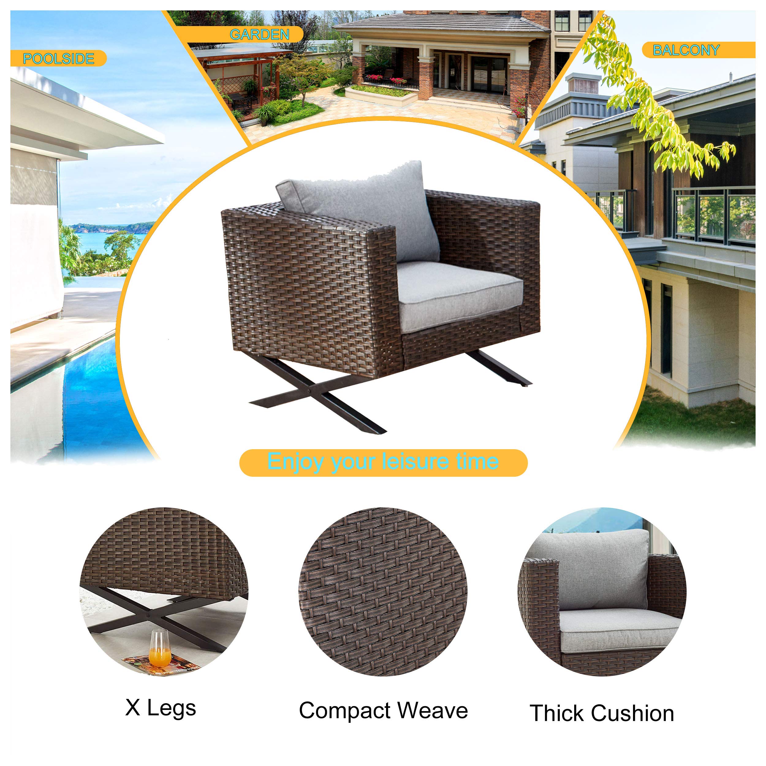LOKATSE HOME Outdoor Patio Bistro Dining Chair with Soft Cushions - Wicker Rattan & Metal Steel Frame - X-Shaped Slatted Legs - Perfect for Garden, Yard, Lawn, Poolside & Outdoor Relaxation