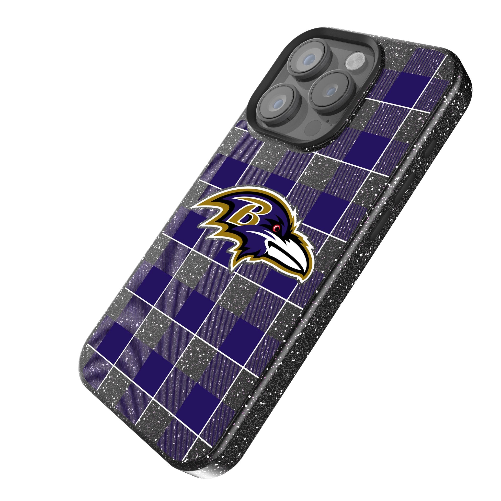 Baltimore Ravens Plaid Bling Rhinestone Phone Case for iPhone & Samsung - Stylish Protective Cover for Football Fans & Game Day Accessories