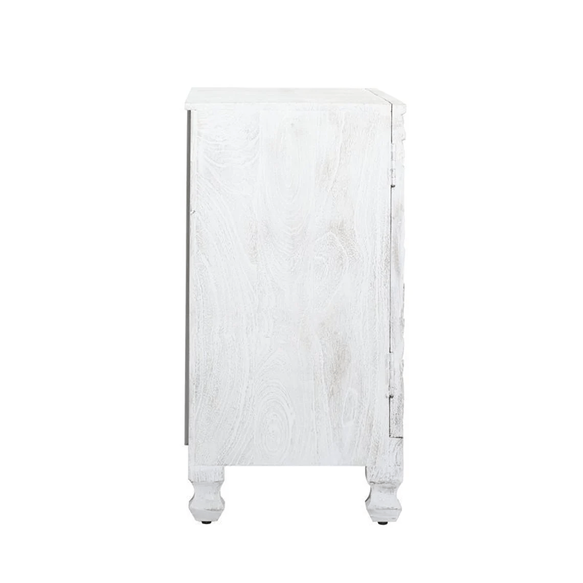 Hand Carved Lotus Wooden Storage Cabinet - White | Elegant Home Decor for Living Room, Bedroom & Entryway Organization