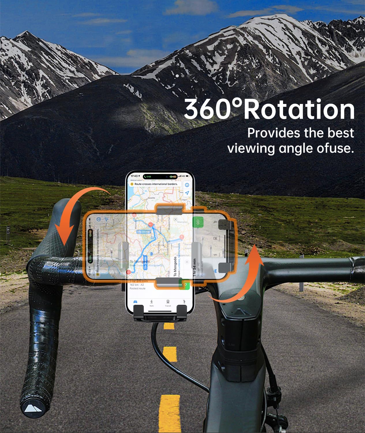**Bike Phone Holder Mount - Secure Handlebar Phone Mount for Bicycle & Motorcycle - Compatible with iPhone & 4.5-6.8
