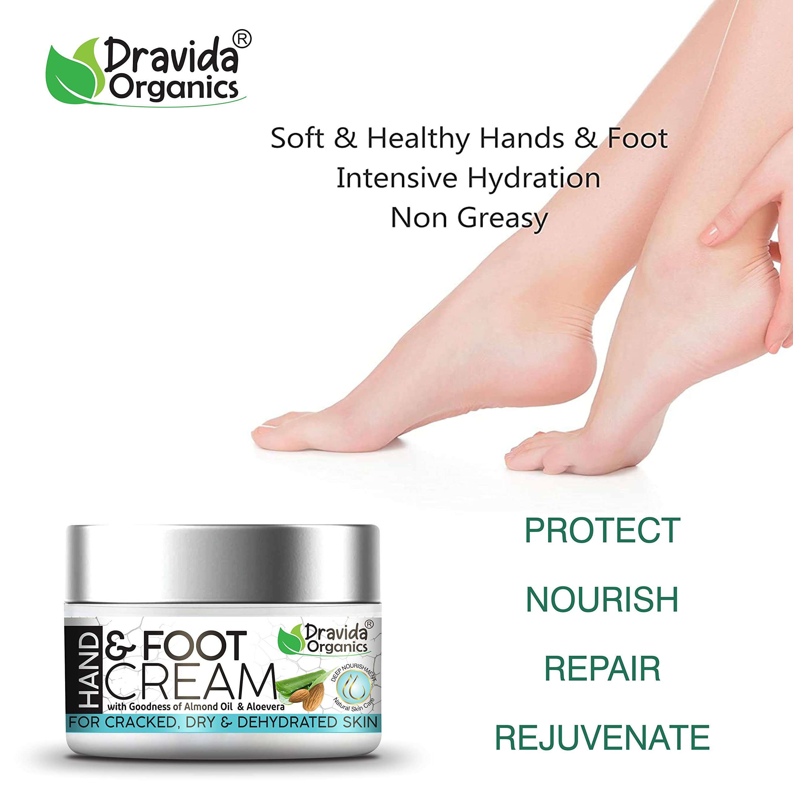Dravida Organics Hand & Foot Crack Cream for Cracked, Dry & Dehydrated Skin – 50g Moisturizing Treatment for Heels, Elbows & Rough Skin – Perfect for Winter Care & Daily Hydration