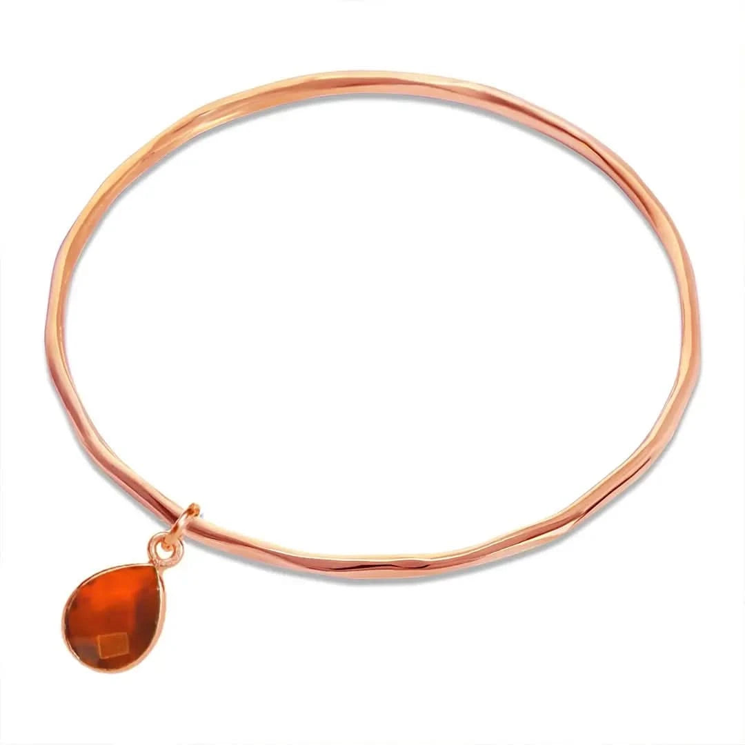 Rose Gold Carnelian Charm Bangle - July Birthstone Bracelet for Women, Elegant Jewelry Gift for Birthday, Anniversary & Special Occasions