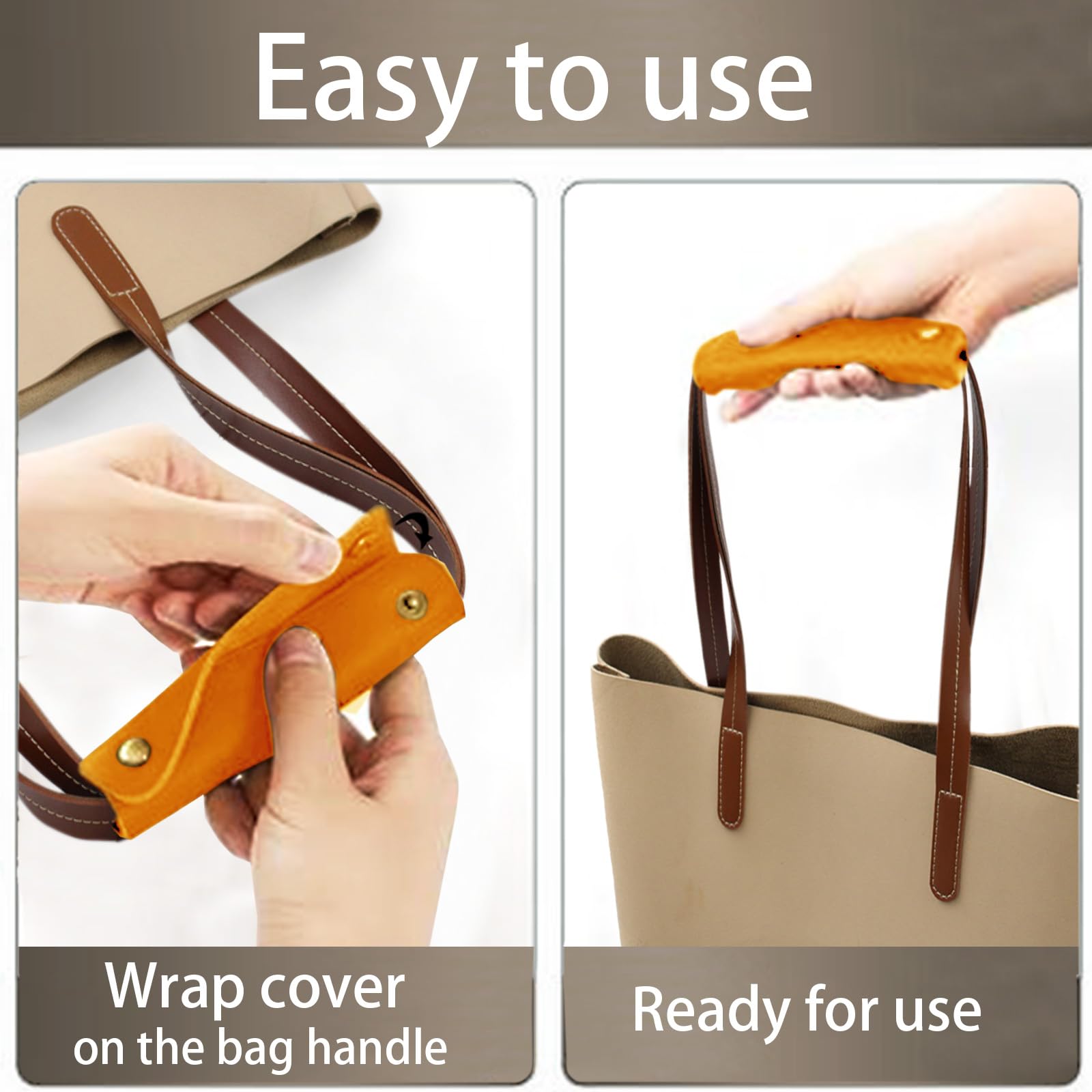 PU Leather Luggage Handle Wraps - Travel Bag Handle Cover & Wallet Protector with Brass Clasps (Orange, 2Pcs) - Perfect for Suitcases, Handbags & Backpacks to Prevent Wear & Tear