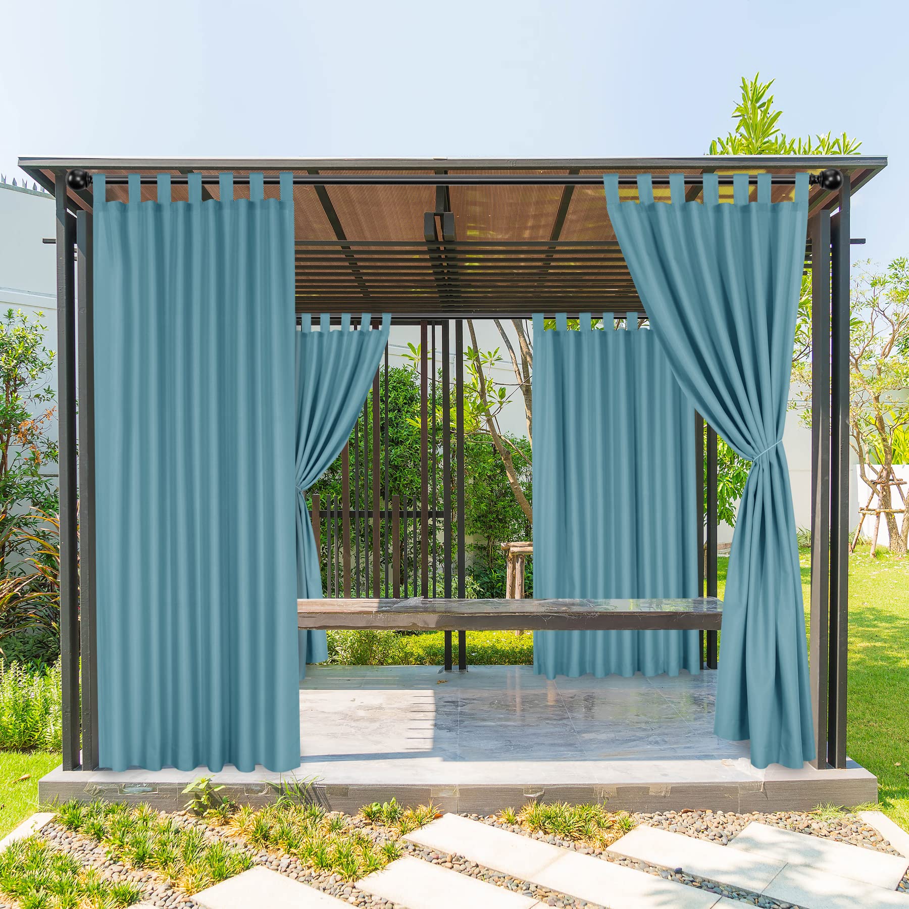 BONZER Waterproof Outdoor Curtains 52x120 Inch - Sun Blocking Patio Curtains with Tab Top for Porch, Pergola, Gazebo & Cabana - Teal 1 Panel | Perfect for Backyard Privacy, Sun Protection & Outdoor Decor