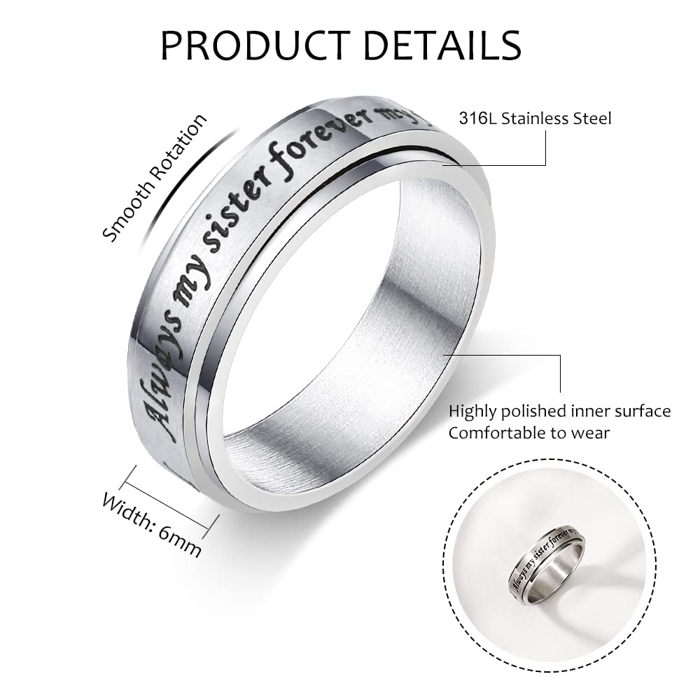 Stainless Steel Spinner Ring for Women & Men - Anxiety Relief Fidget Ring, Stress Relieving Jewelry, Inspirational 'I Am Enough' Promise Ring (Size 5-10) - Perfect for Office, Travel & Daily Stress Management