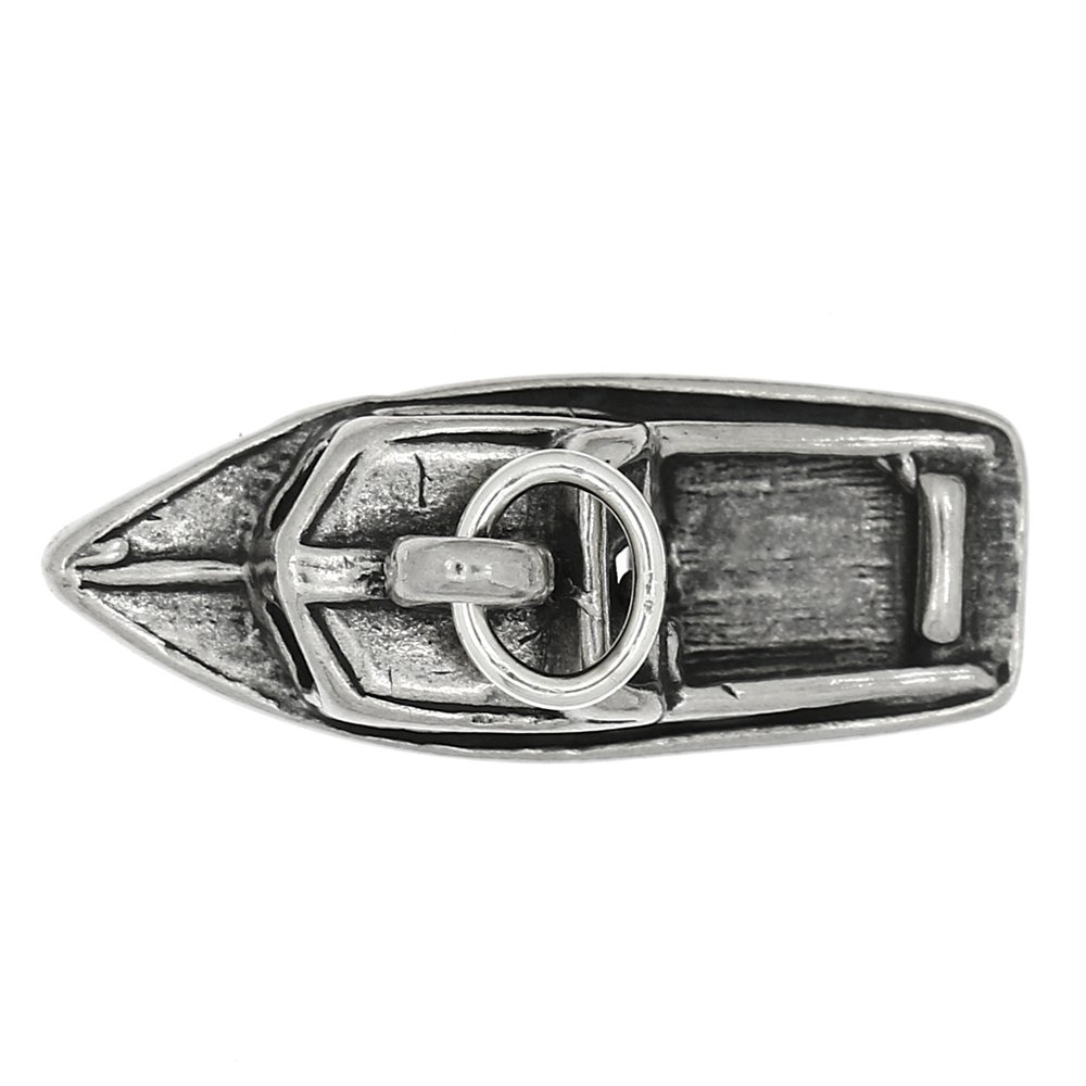Sterling Silver Oxidized 3D Speed Boat Charm Pendant - Handmade Jewelry for Necklace, Bracelet & Gift - Perfect for Nautical Theme, Beach Party & Boat Enthusiasts