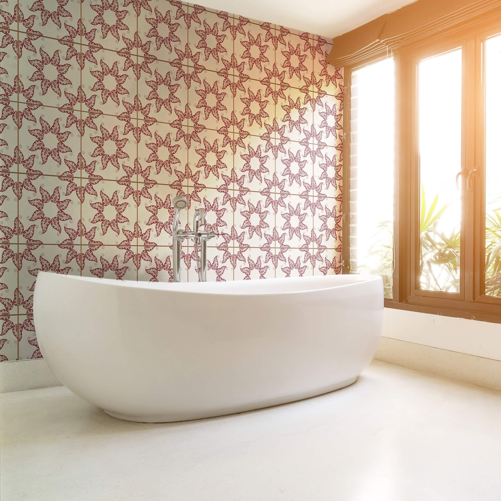 Merlot Bohemian Tile Adhesive Peel and Stick Removable Wallpaper - Self-Adhesive Vinyl Wall Covering for Kitchen Backsplash, Bathroom, and Home Decor