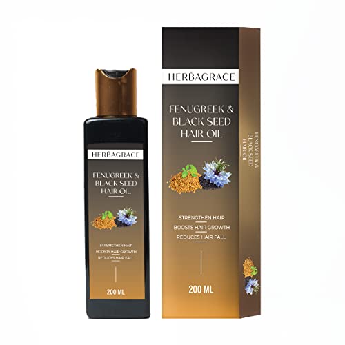 Herba Grace Fenugreek and Black Seed Hair Oil - Cold Pressed Natural Treatment for Frizz Control, Smooth Hair, Dandruff & Itchy Scalp Relief - 200ml for All Hair Types (Men & Women) | Perfect for Daily Hair Care, Scalp Massage & Nourishment