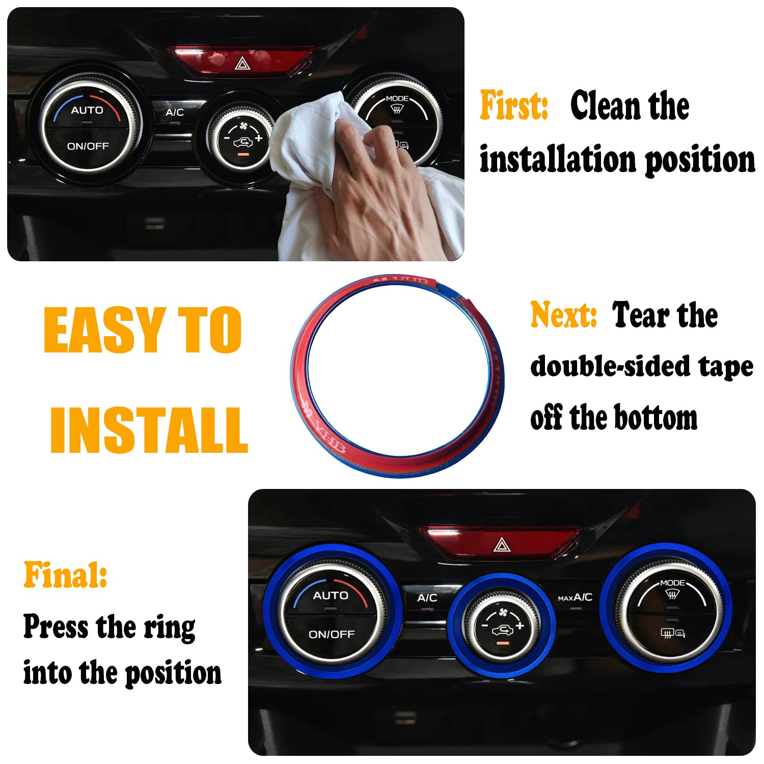 AC Switch Knob Ring for Subaru Forester 2019-2023, Crosstrek 2018-2023, Impreza 2017-2023 - 3PCS Blue Radio Control Switch Ring Accessories - Perfect for Interior Customization & Easy Climate Control Operation