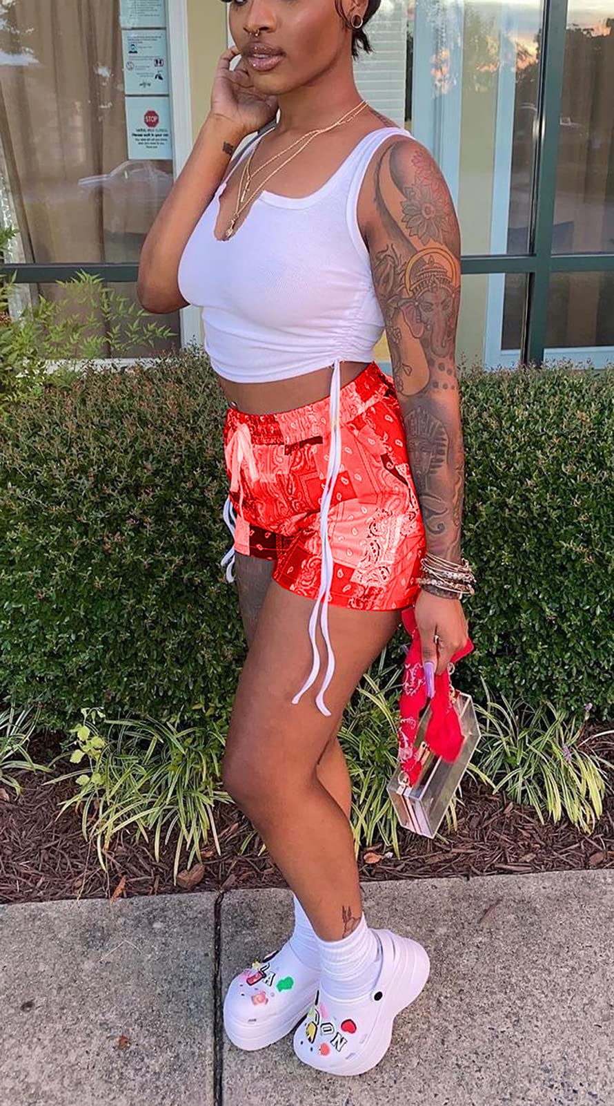 Acelyn Women's Sexy 2 Piece Short Sets - Summer Crop Top & Patchwork Shorts Outfit | Casual Beachwear, Lounge Wear & Vacation Outfits