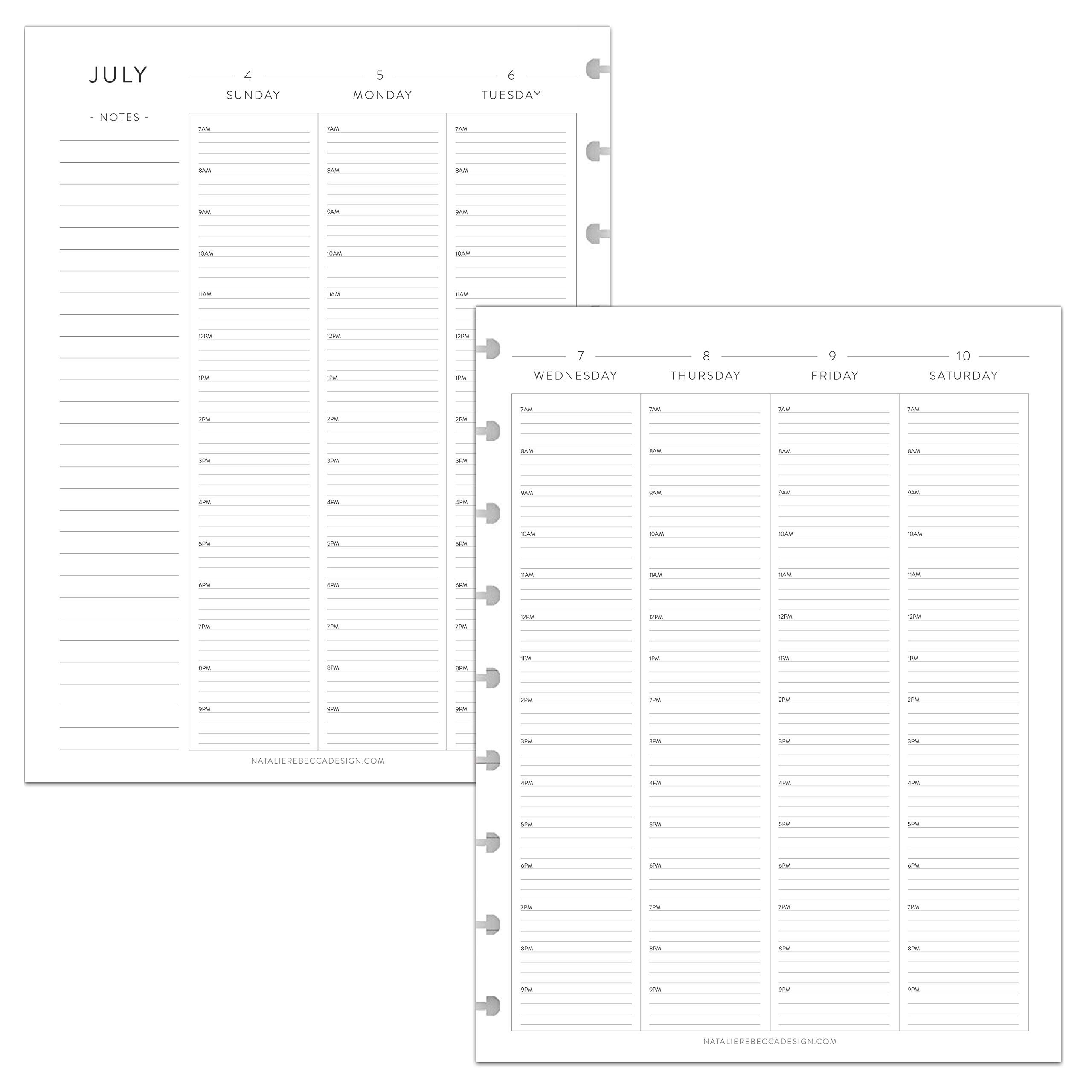 BetterNote July 2025 - June 2026 Academic HOURLY Planner - 9-Disc Refill for Discbound Notebooks (7
