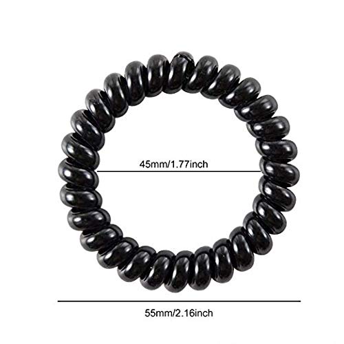 Trendy No Crease Hair Ties for Women & Girls - 4 Pack Black Telephone Cord Hair Bands, Gentle Coil Hair Elastics for Ponytails, Workouts, Yoga and Everyday Use