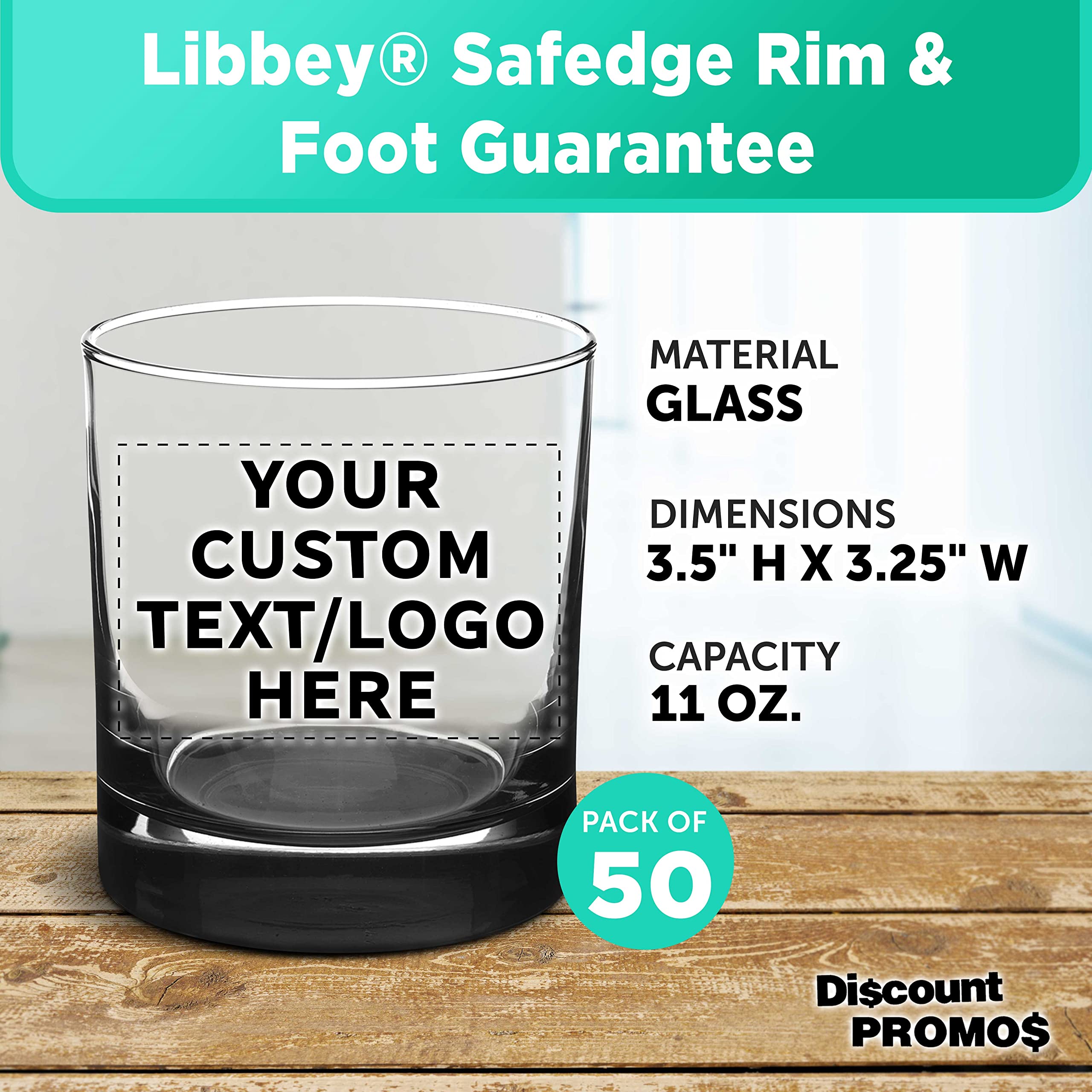 Libbey 10 oz Custom Whiskey Glasses Set of 50 - Personalized Bulk Pack with Heavy Base for Scotch, Bourbon & Cocktails - Black Old Fashioned Glasses | Perfect for Bars, Restaurants, Weddings & Corporate Gifts