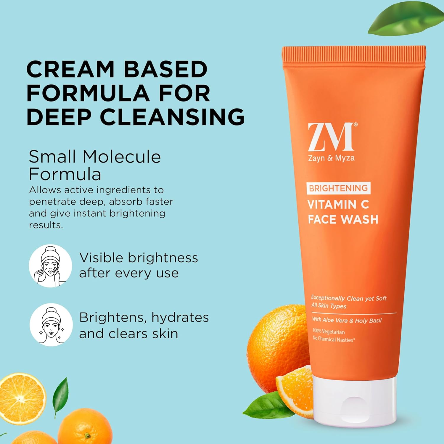 ZM Zayn & Myza Vitamin C Brightening Face Wash - 75ml | Gentle Cleanser for Glowing Skin | Perfect for Morning & Night Skincare Routine