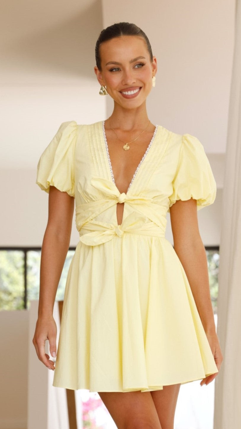 Kaloni Mini Dress - Yellow Summer Casual Dress for Women | Perfect for Beach, Party & Date Night