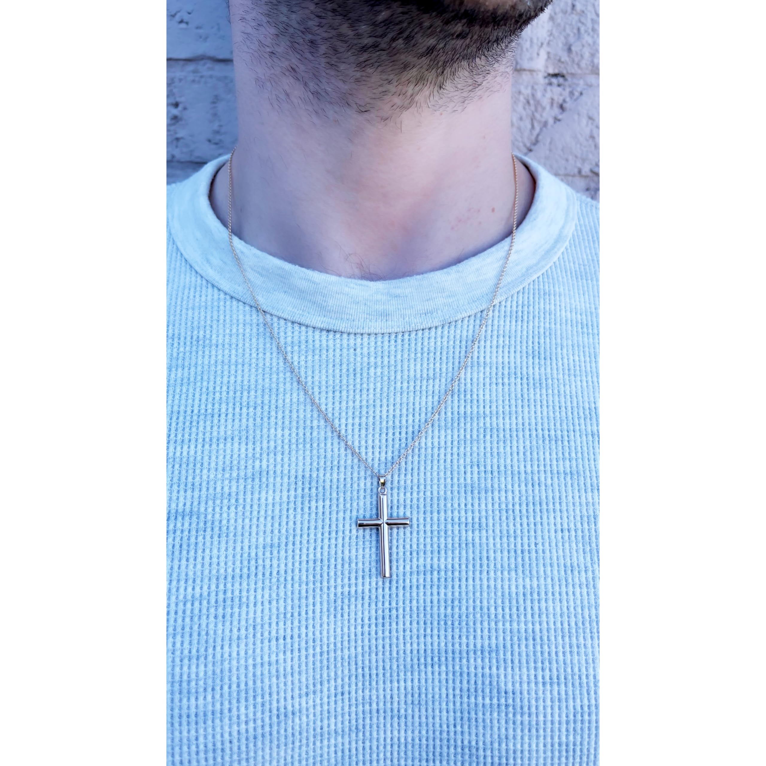 14K Yellow Gold, White Gold & Rose Gold Polished Tube Cross Pendant Necklace - Religious Jewelry Gifts for Women & Men - Perfect for Baptism, Confirmation & Daily Wear