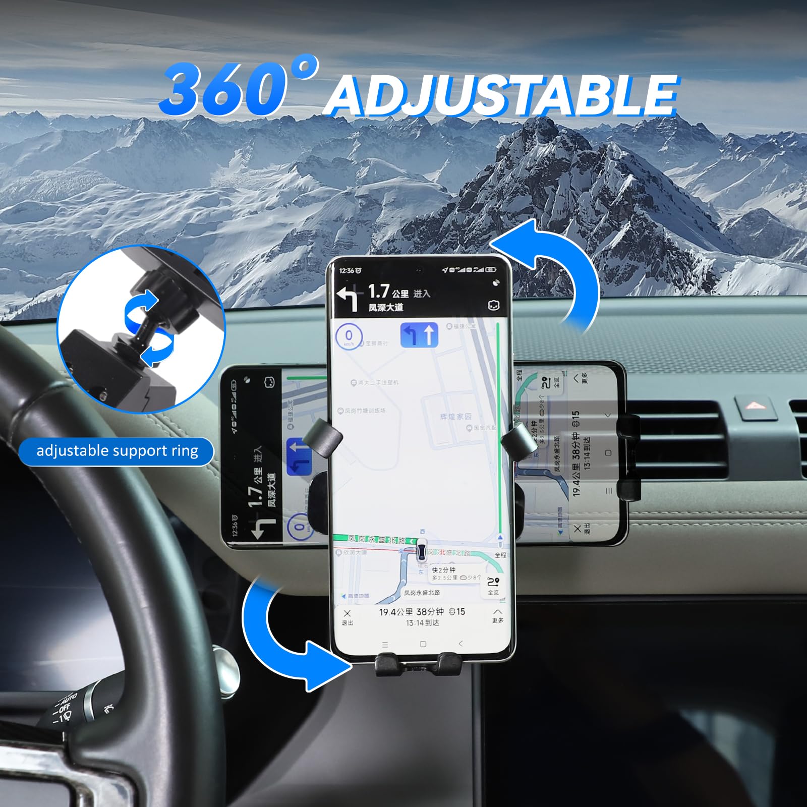 Premium 360° Adjustable Car Phone Mount Holder for Land Rover Defender 90/110/130 (2020-2023 Models) - Universal Smartphone Dash Mount - Perfect for GPS Navigation & Hands-Free Driving