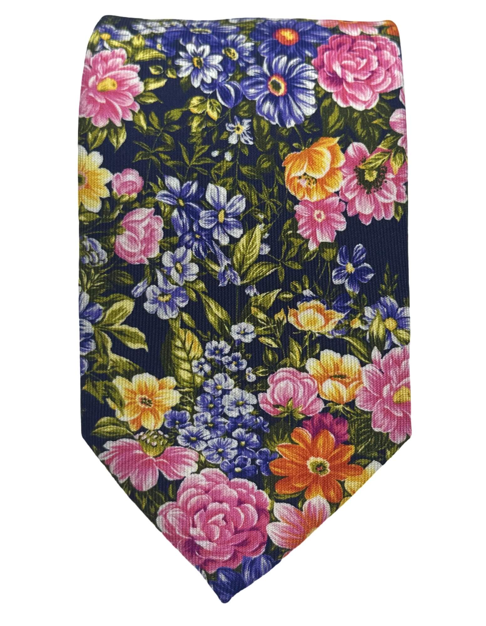 DÉCLIC Navy Blue Floral Tie for Men - Elegant Silk Necktie for Weddings, Business & Formal Occasions