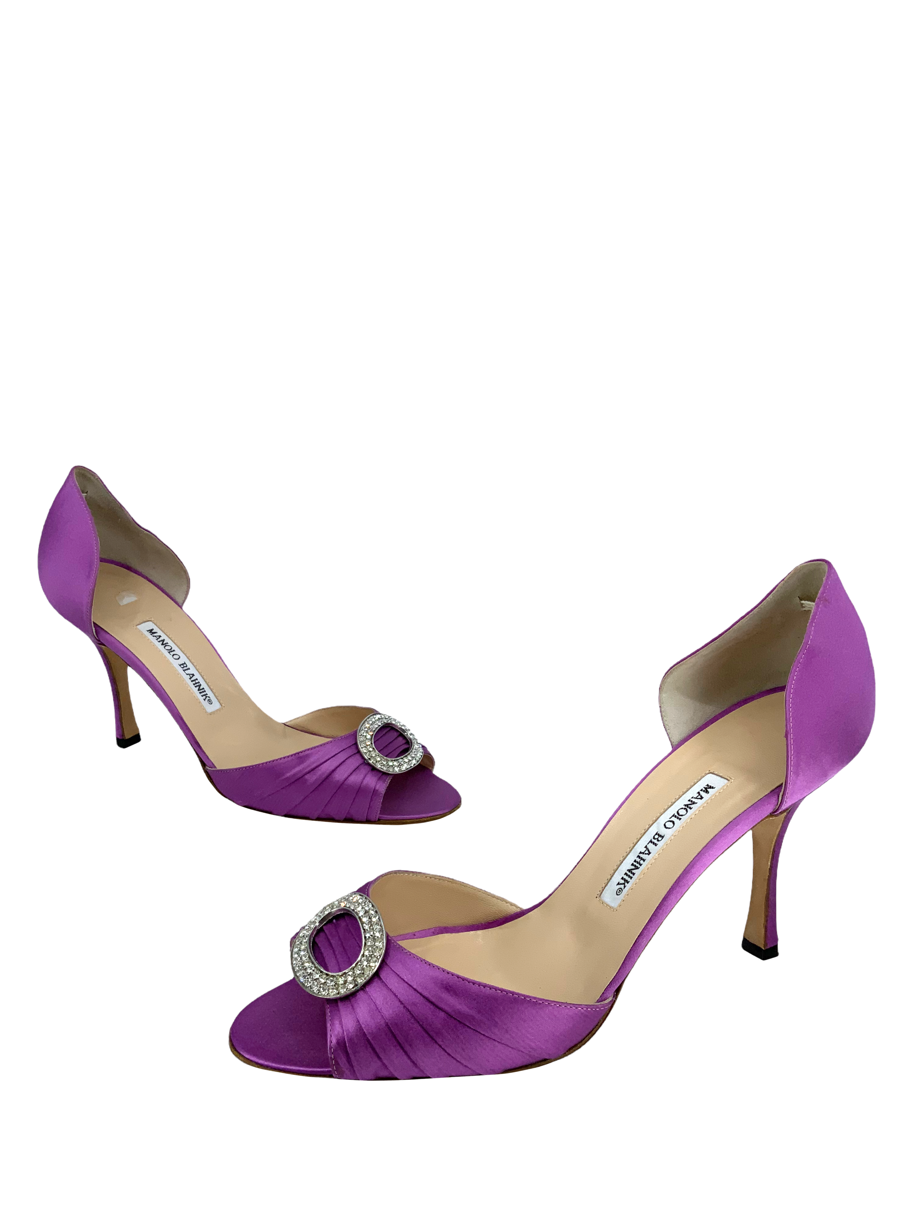 Manolo Blahnik Sedarby Embellished Satin d'Orsay Pumps Women's Size 10.5 - Luxury Evening Heels for Weddings, Parties & Special Occasions