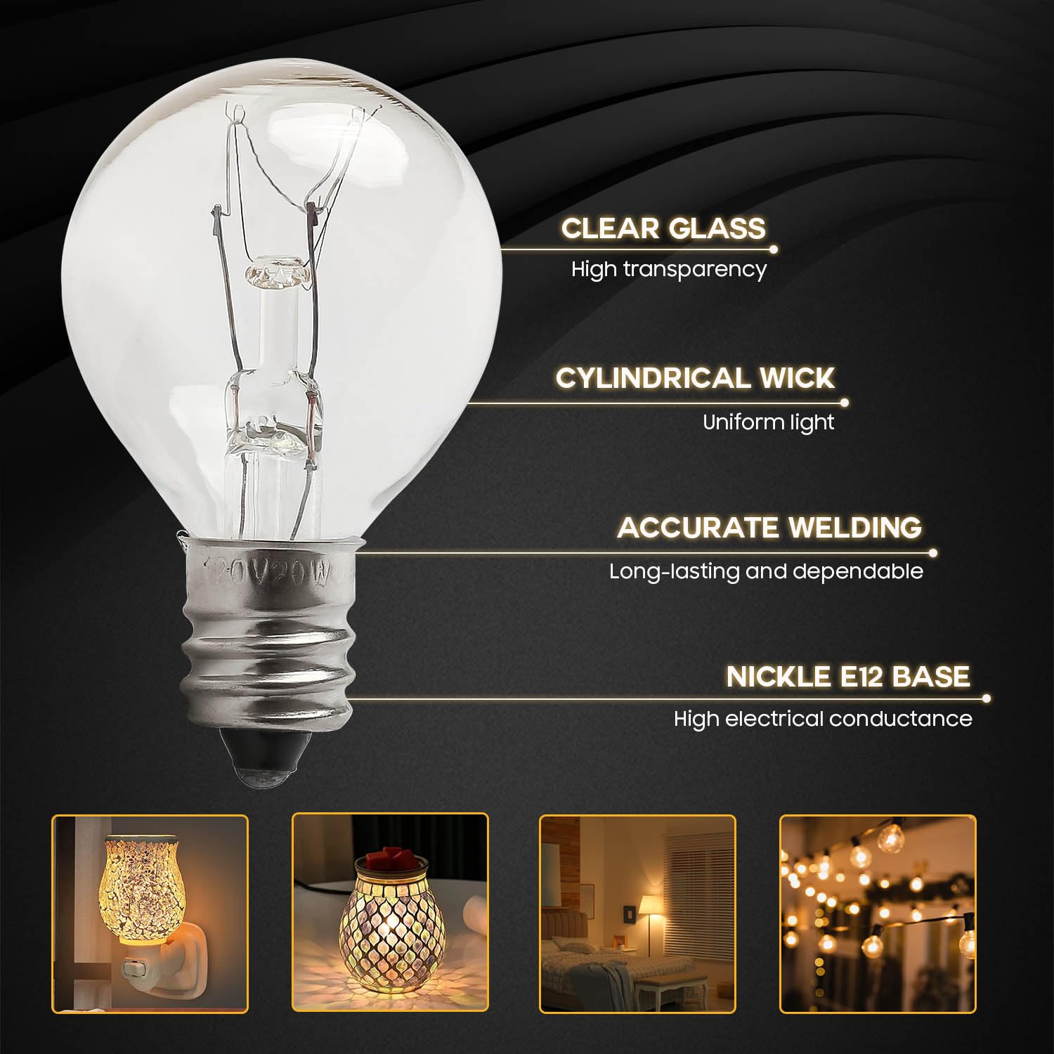 Seentech 8 Pack 20W G30 E12 Candelabra Base Clear Light Bulbs - 120V Incandescent Replacement Bulbs for Wax Warmers, Chandeliers & Decorative Lighting - Long Lasting Warm White Glow for Home & Restaurant Use
