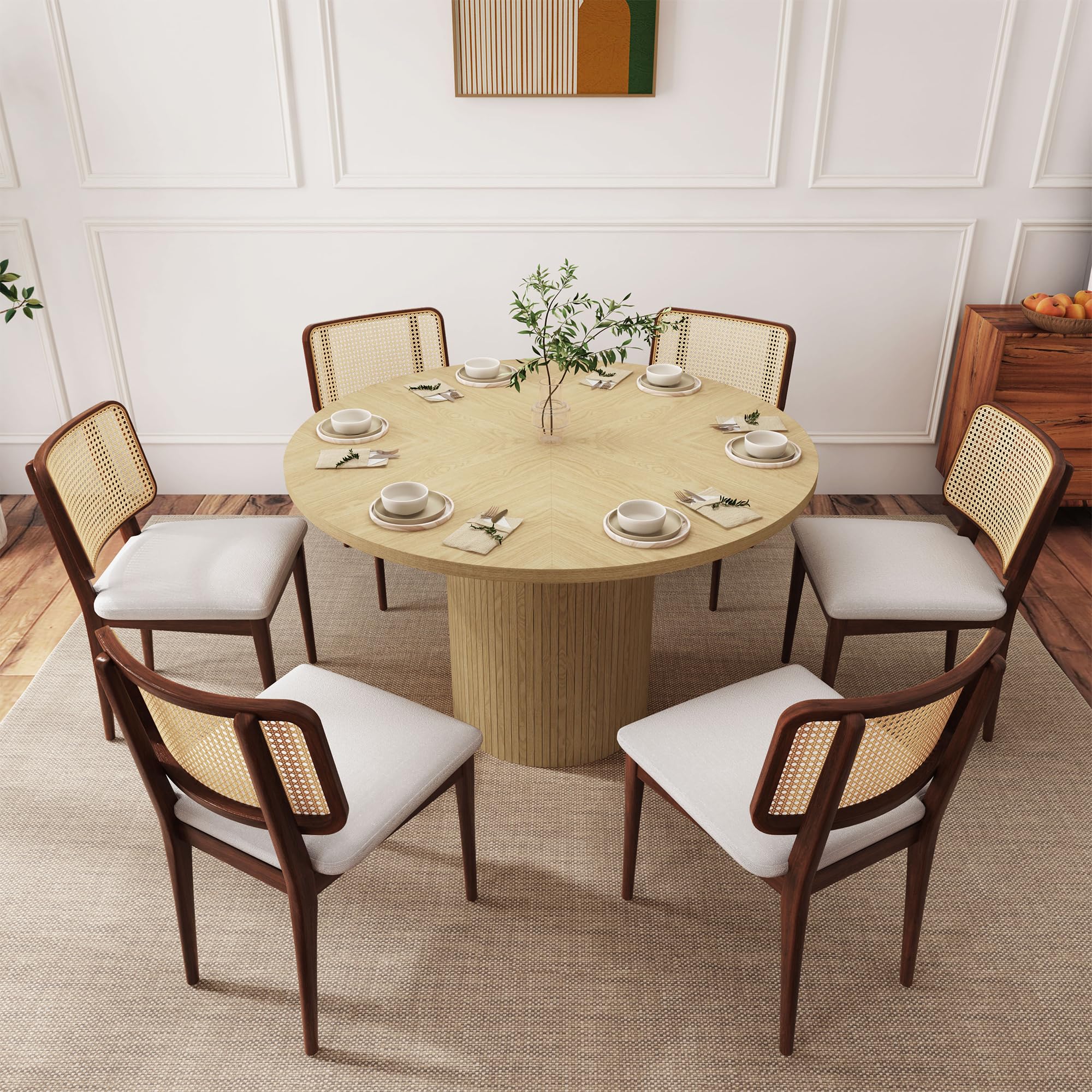 47 Inch Round Dining Table - Farmhouse Fluted Pedestal Base, Modern Solid Wood Small Circle Kitchen Table for Dining Room & Living Room | Perfect for Small Spaces, Breakfast Nooks & Cozy Gatherings