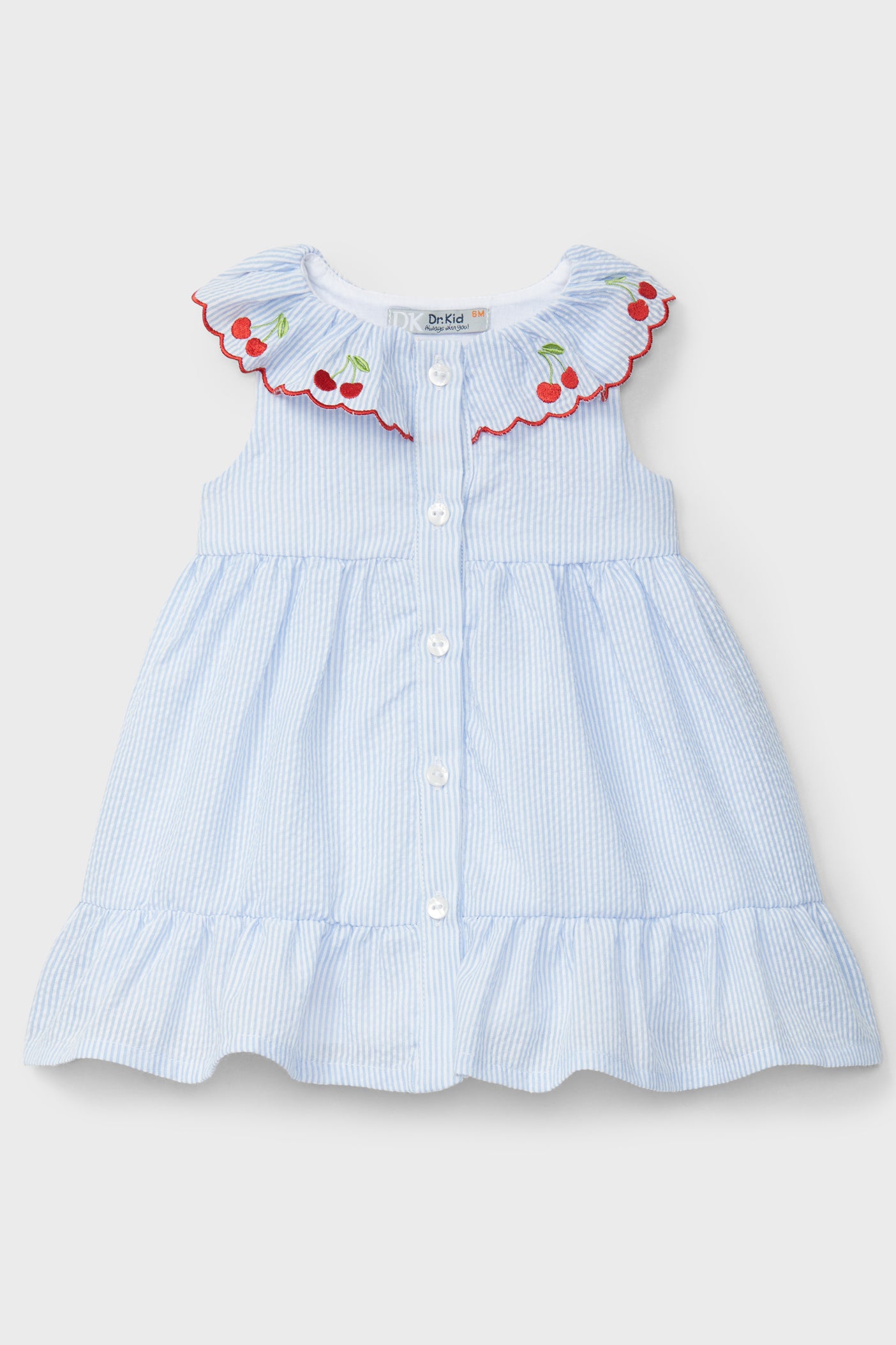 Blue Striped Cherry Print Dress for Women - Casual Summer Flowy Dress for Beach, Party & Everyday Wear