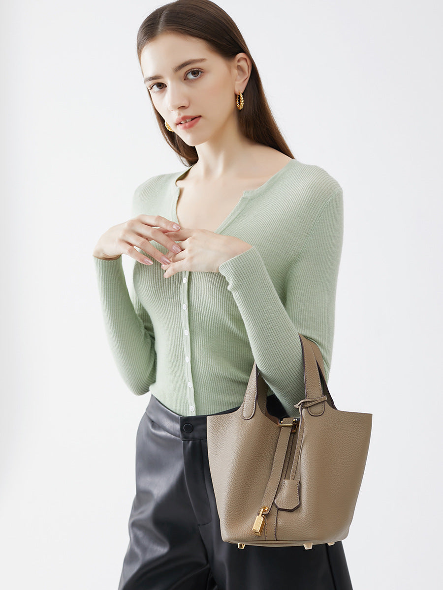 Stylish Genuine Leather Bucket Bag for Women - Trendy Crossbody Shoulder Handbag - Perfect for Work, Travel & Everyday Use