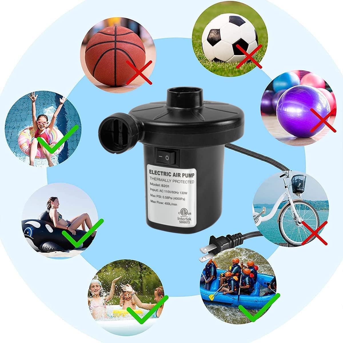 130W Quick Electric Air Pump for Inflatables - Portable Air Mattress Pump with 3 Nozzles for Airbed, Pool Floats, Inflatable Couch | Fast Inflation & Deflation | Perfect for Camping, Travel & Home Use