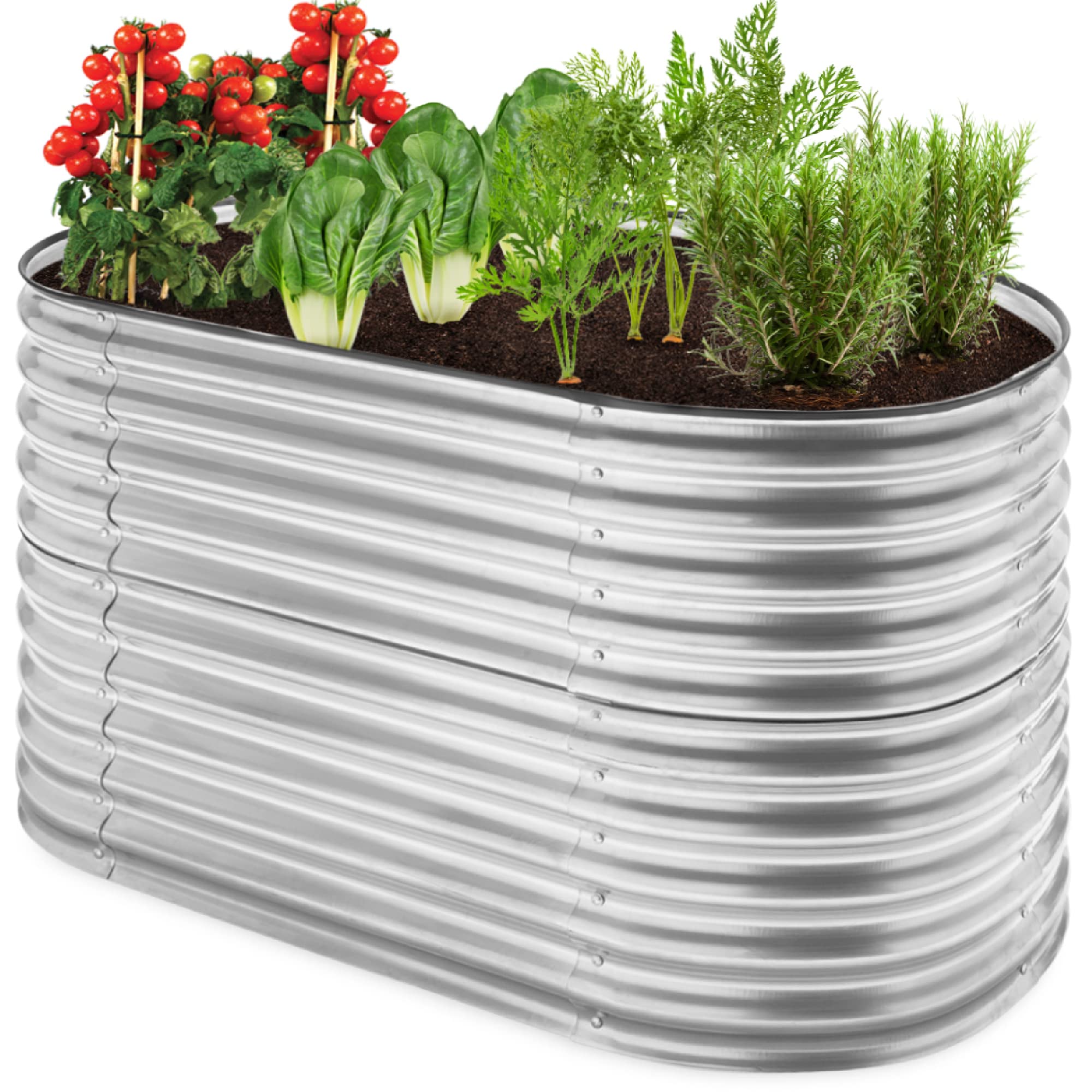 Best Choice Products 63in Oval Metal Raised Garden Bed - Customizable Outdoor Planter Box for Vegetables, Flowers & Herbs | Stackable Deep Root Design with 275 Gallon Capacity | Perfect for Backyard Gardening, Urban Farming & Patio Landscaping (Silver)