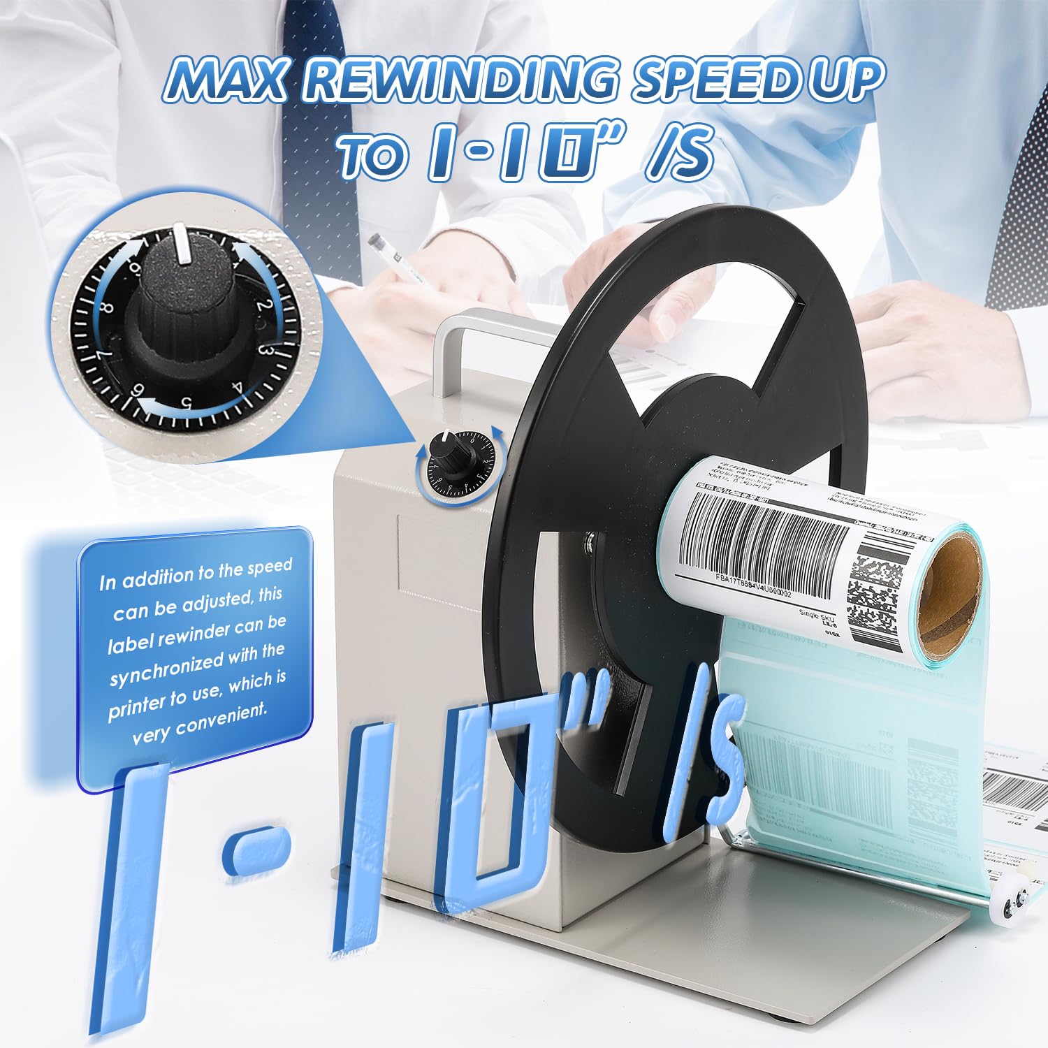 Automatic Label Rewinder Machine - Adjustable Speed Sticker Rewinder with Bidirectional Function, Printer Sync, 1