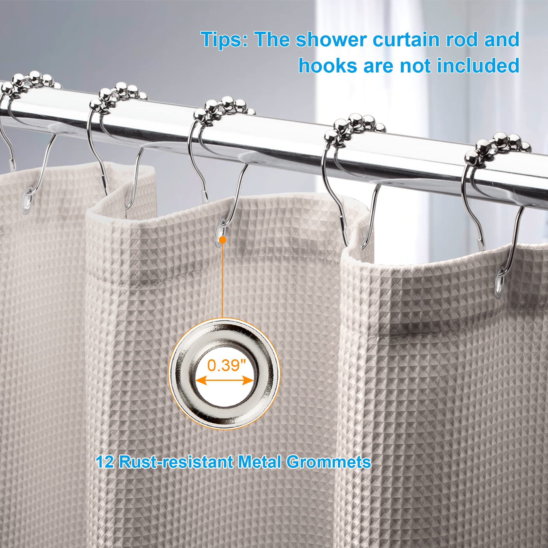 Premium Waffle Weave Shower Curtain - 72x72 Inch Heavy Duty Khaki Bathroom Curtain, Hotel Quality Fabric for Luxurious Bath & Spa Experience