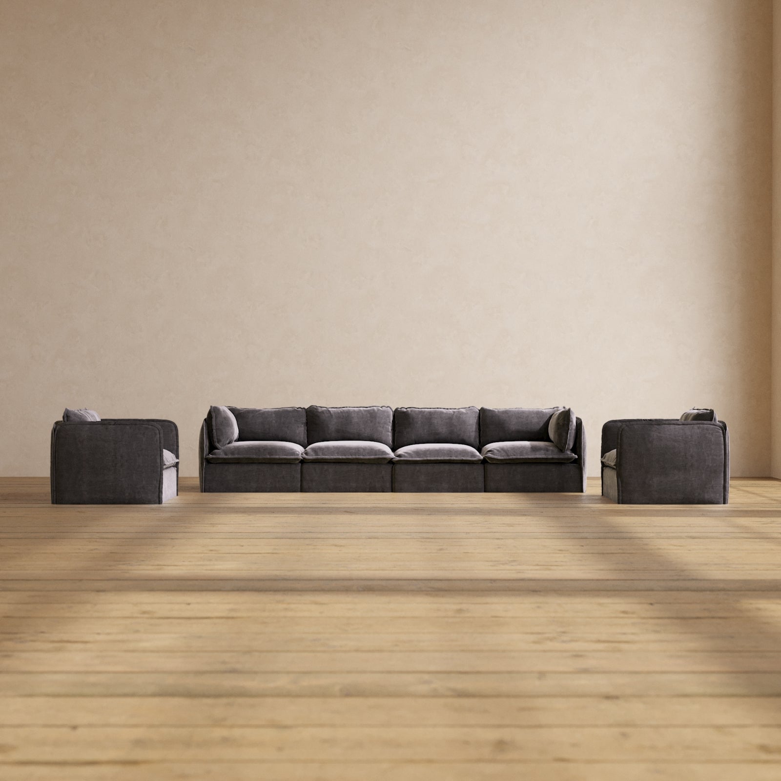 Modular Performance 4-Seater Sofa with Armchair Set in Cinder Color - Modern Sectional Couch for Living Room, Lounge & Family Room Comfort