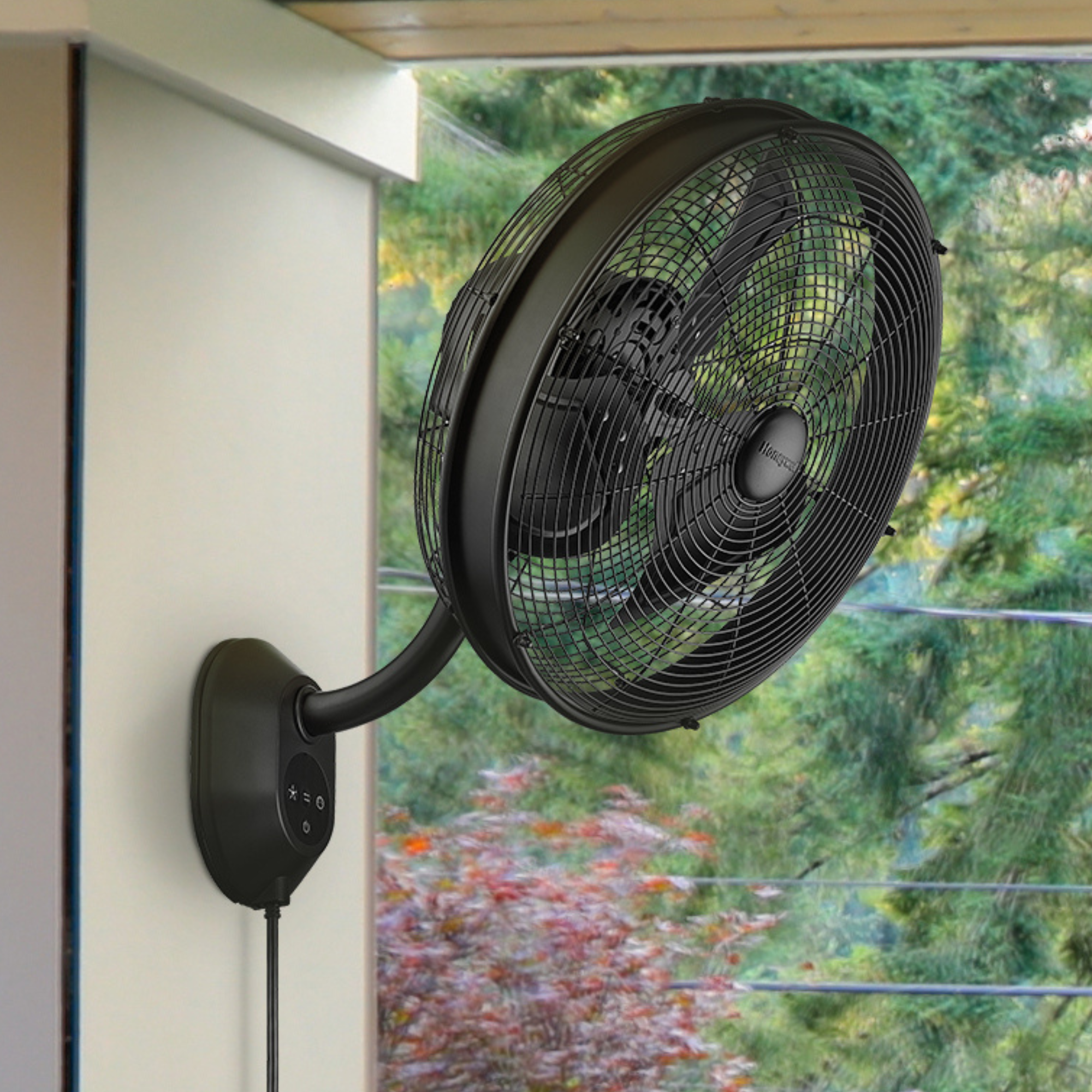 Honeywell Indoor Outdoor Wall Mount Fan with Remote Control - Quiet Cooling for Bedroom, Living Room, Patio & Office