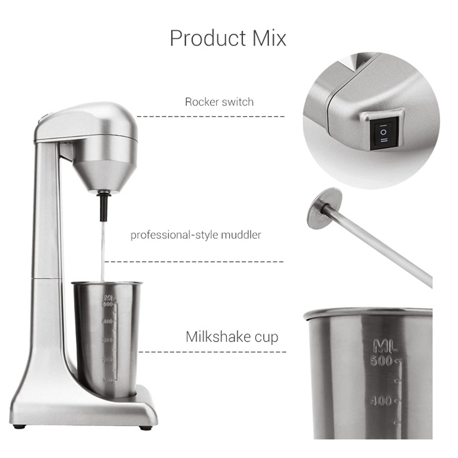 500ml Electric Milkshake Maker Machine - 100W High Power Commercial & Household Blender for Juice, Fruit, Ice, Milk Tea - 110V 23000RPM - Perfect for Smoothies, Shakes, and Beverage Shops