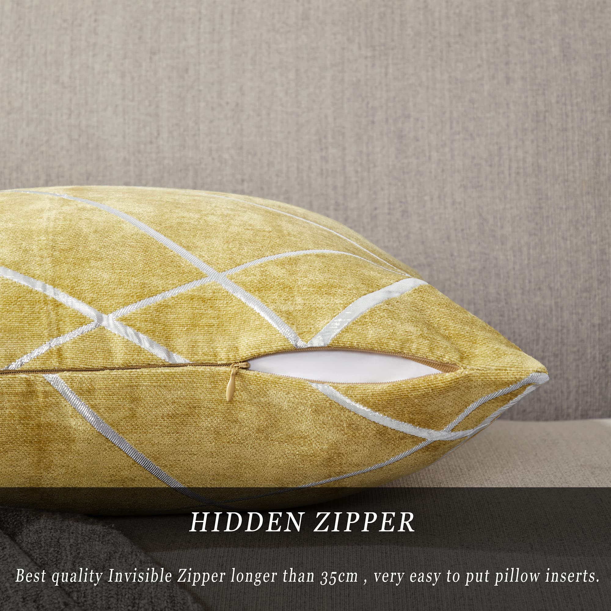 GIGIZAZA Decorative Lumbar Throw Pillow Covers Set of 2 - 12x20 Inch Square Yellow Luxury Sofa Cushion Covers for Living Room, Bedroom & Home Decor