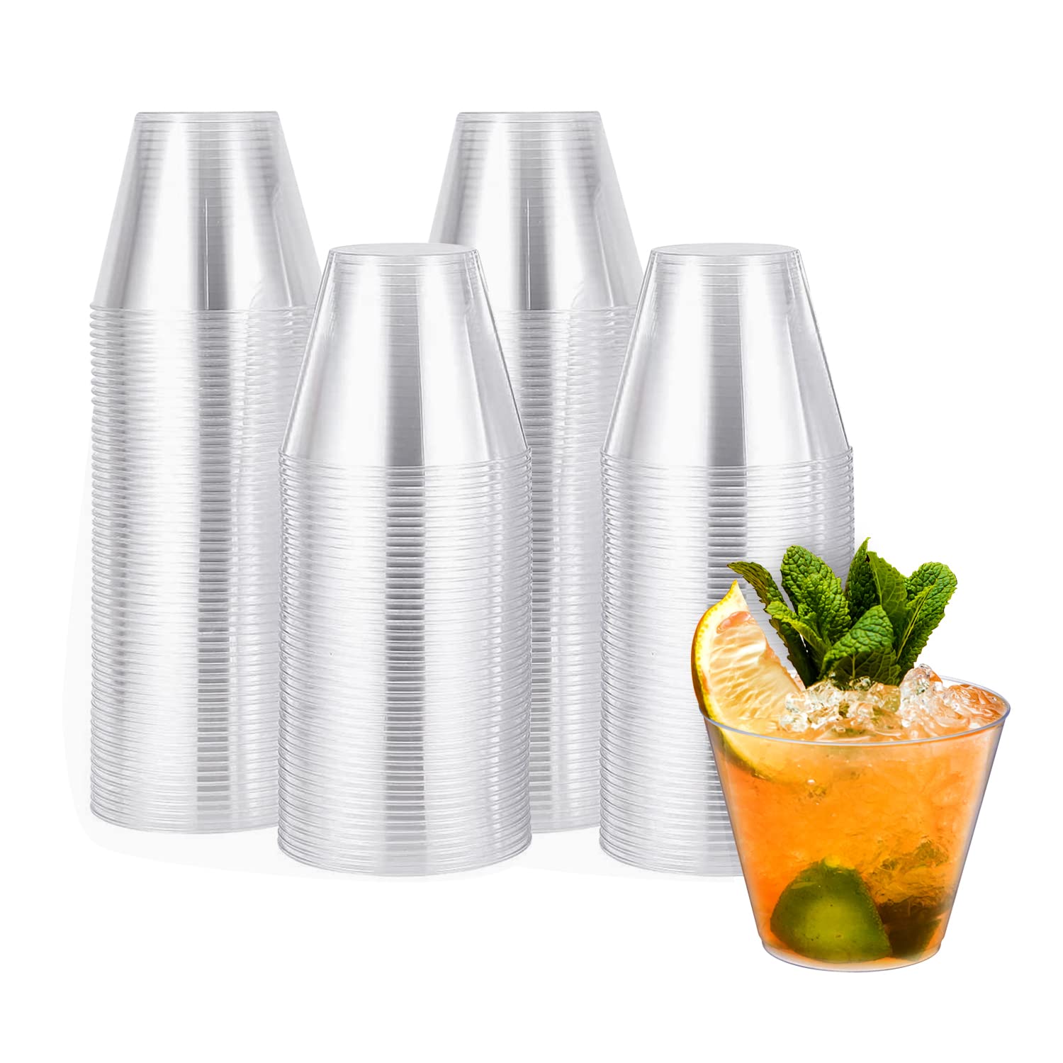 WHISC 9oz Disposable Clear Plastic Party Cups [200 Pack] - Bulk Drinking Cups for Beverages, Water, Juice, Cocktails & Wine | Perfect for Weddings, Birthday Parties, Office Events, School Functions & Family Gatherings