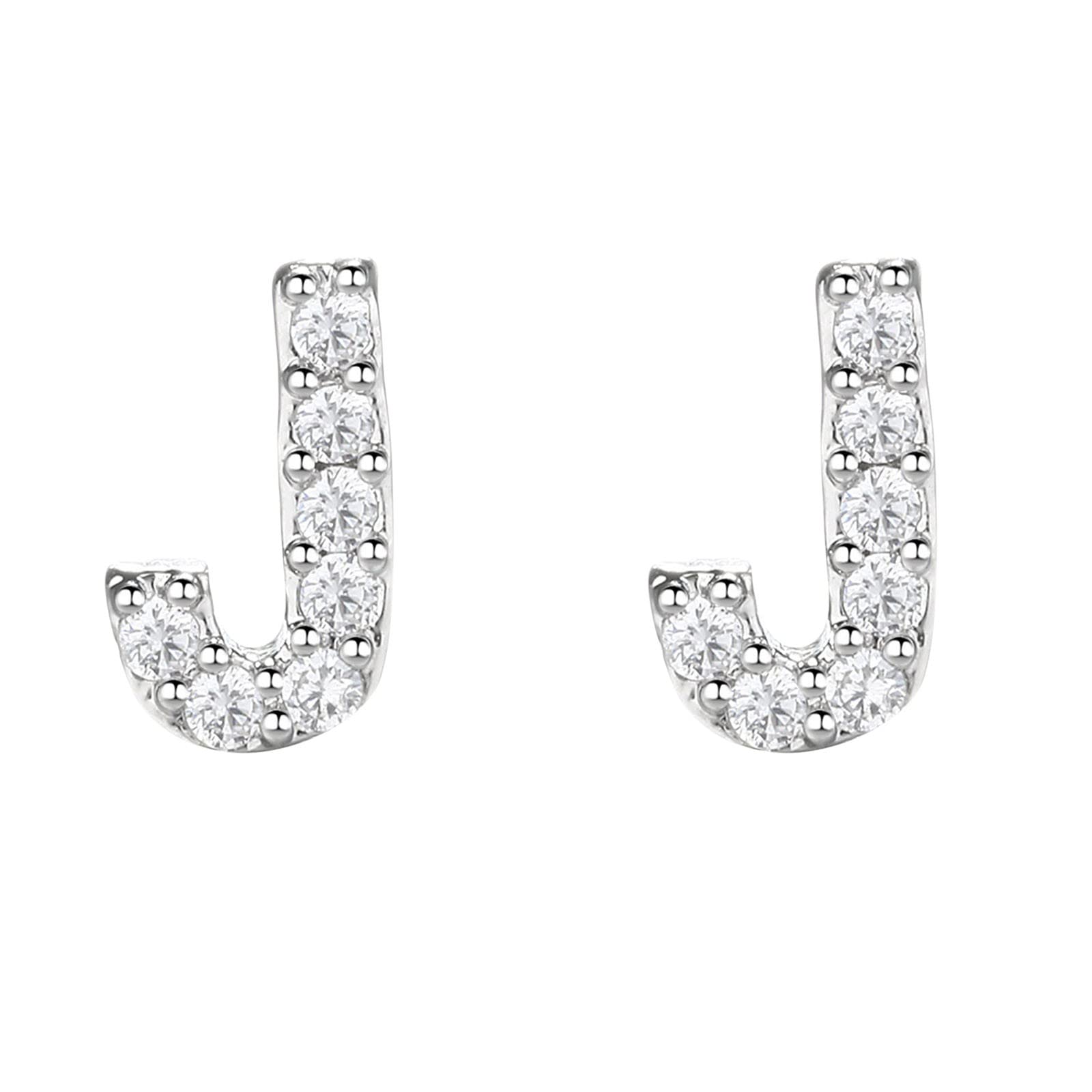 Diamond Stud Earrings for Women - 26 Silver Letter Alphabet Hoop Earrings (Size J, One Size) | Trendy Fashion Jewelry for Parties, Gifts & Everyday Wear
