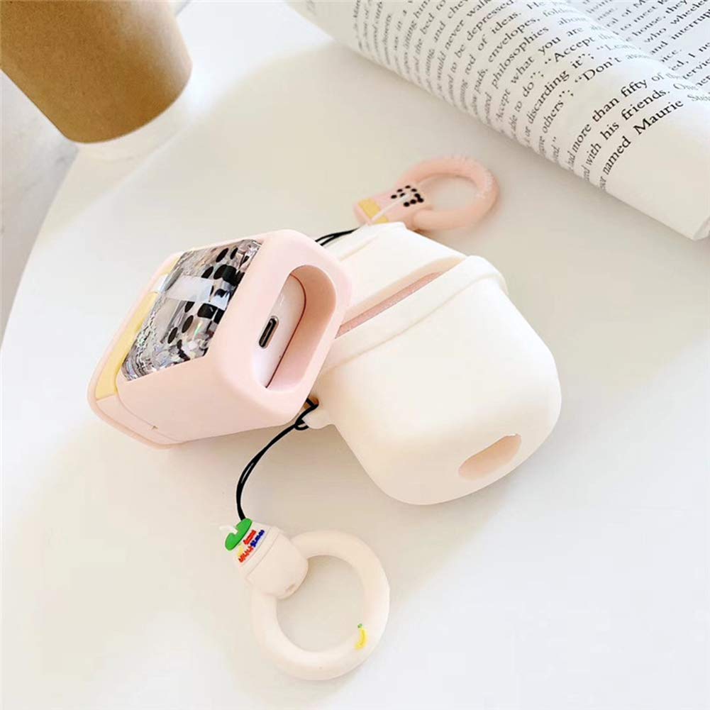 Cute 3D Cartoon Milk Tea AirPods Case - Soft Silicone Shockproof Cover with Ring Buckle Holder for AirPods 1/2/3/Pro (Milk Tea Design) - Perfect for Daily Use, Travel & Gift Giving