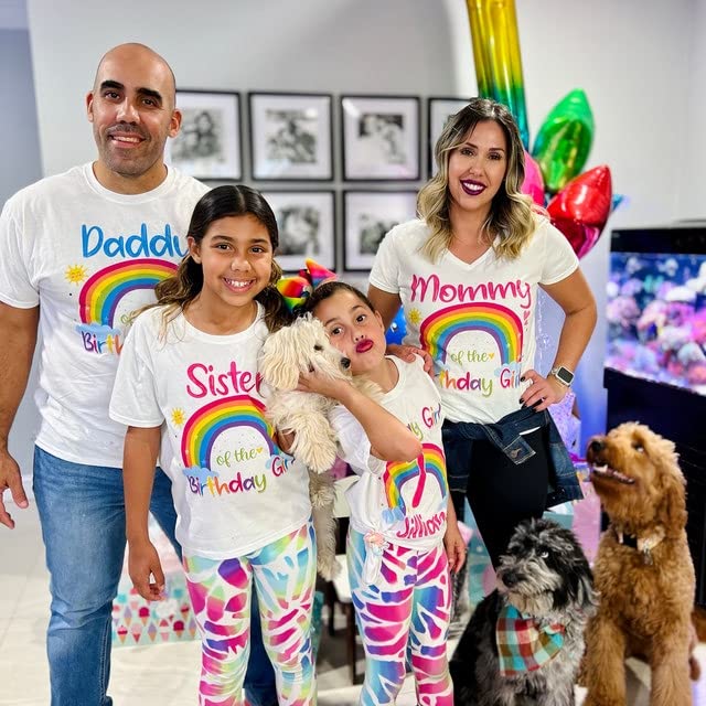 Rainbow Birthday Shirt | Matching Family Birthday Outfits | Personalized Cute Pink Girl's Tee | Perfect for Birthday Parties & Family Photo Shoots