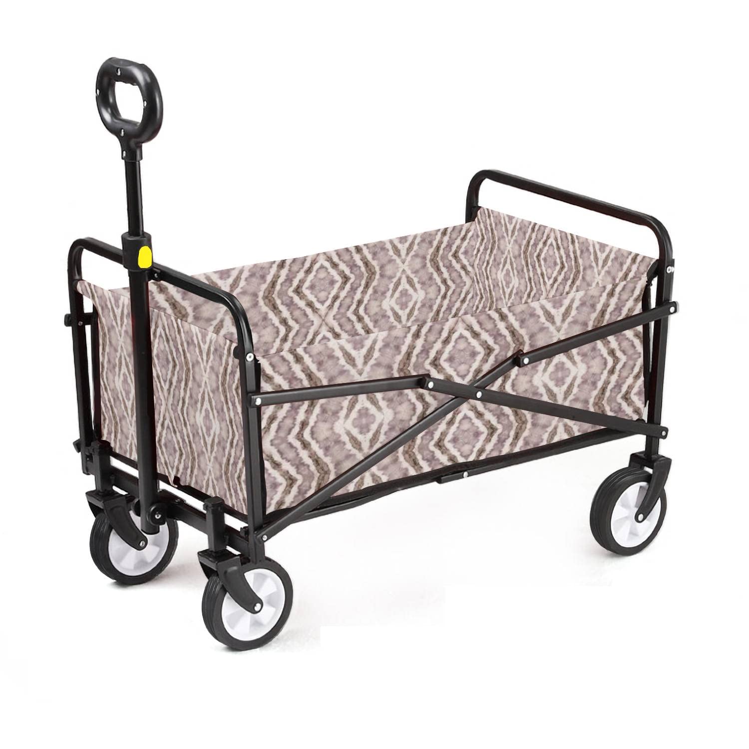Collapsible Utility Wagon Cart with Wheels - Portable Folding Heavy Duty Grocery Cart for Outdoor Camping, Shopping, Gardening, and Beach Use - Gray Tie Dye Purple Pastel Stripe Design