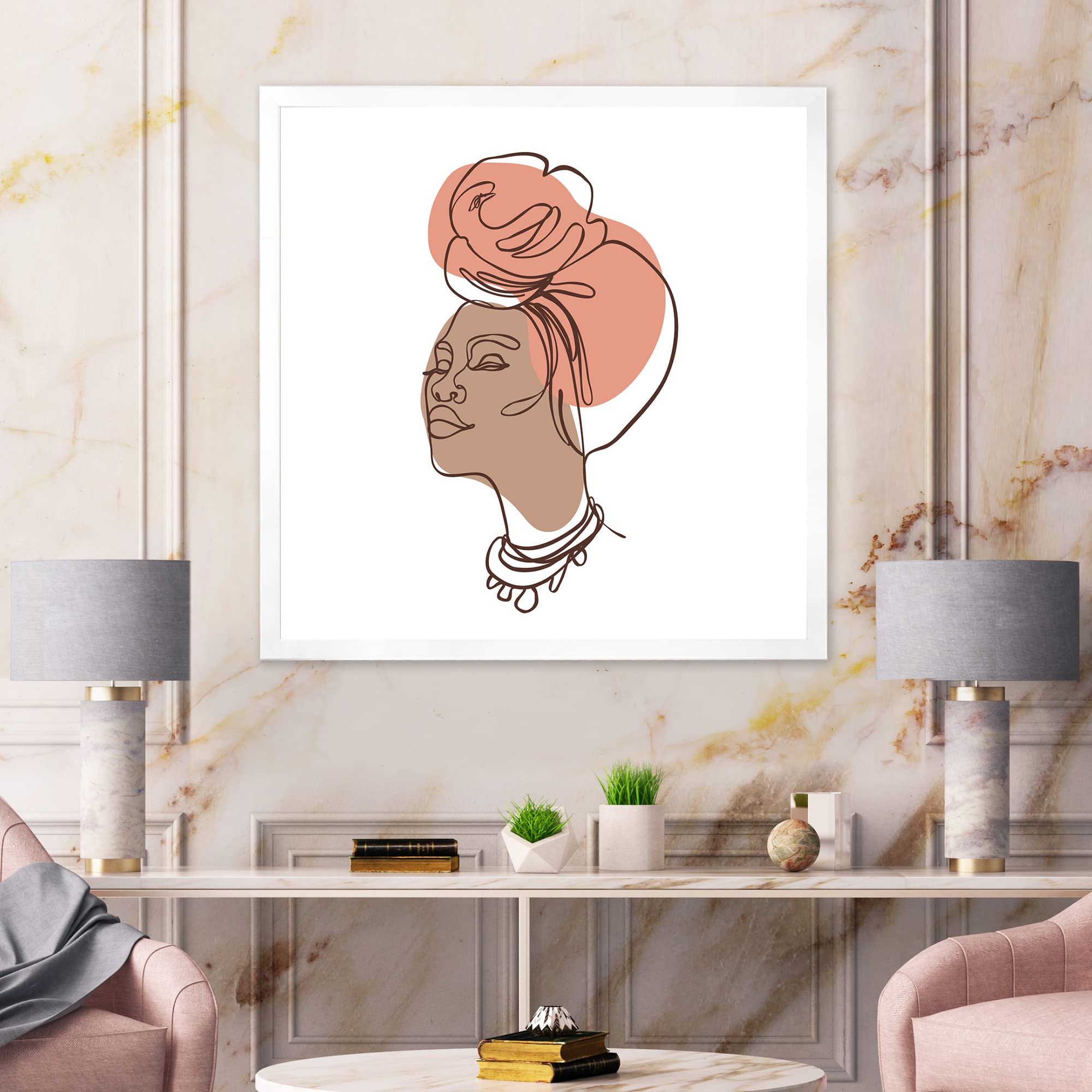 African American Woman Portrait Line Art - Modern Framed Wall Decor for Living Room, Bedroom & Office - Black & White Minimalist Home Artwork