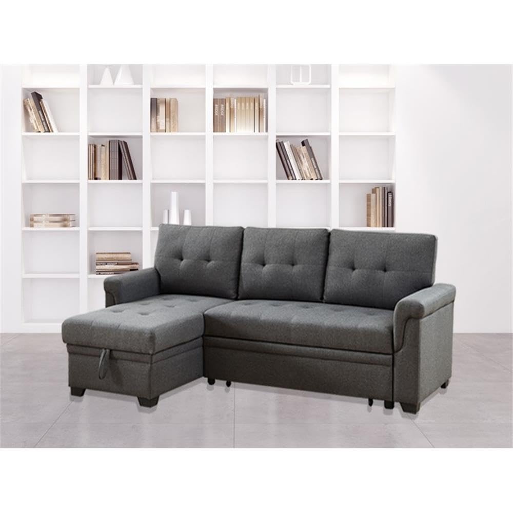Lilola Home Destiny Dark Gray Fabric Reversible Sleeper Sectional Sofa with Storage Chaise - Modern Living Room Furniture for Small Spaces, Apartment & Home Theater Comfort