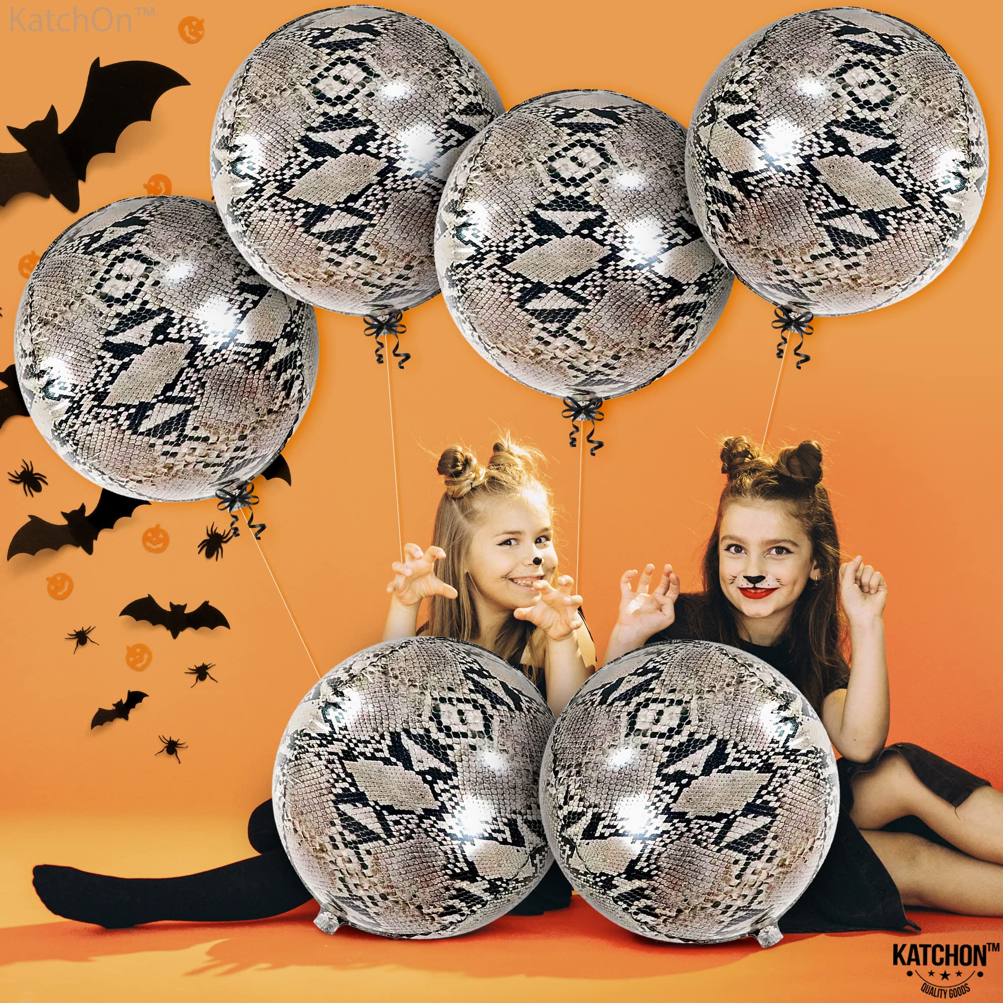 KatchOn 22 Inch Snake Balloons - Pack of 6 | 4D Round Snake Print Party Decorations for Reptile Themed Birthday & Halloween Parties | Perfect for Jungle, Zoo, or Animal Theme Decor
