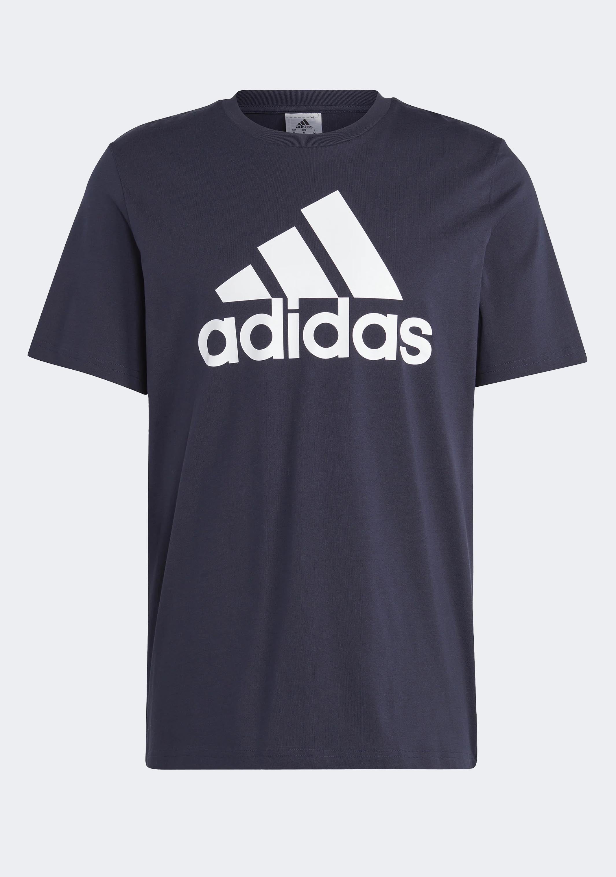 Adidas Men's Essentials Big Logo T-Shirt - Navy Blue Cotton Jersey Tee for Casual Wear & Gym Workouts