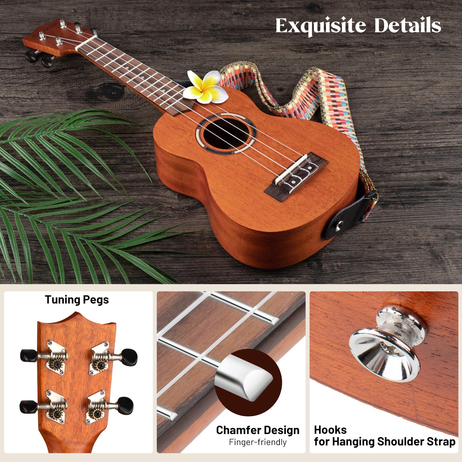 CAHAYA Soprano Ukulele for Beginners - 21 Inch Mahogany Ukulele Starter Kit with Carrying Bag, Shoulder Strap & Fretboard Stickers - Perfect for Adults & Kids Learning to Play | Great for Music Lessons, Travel & Family Bonding
