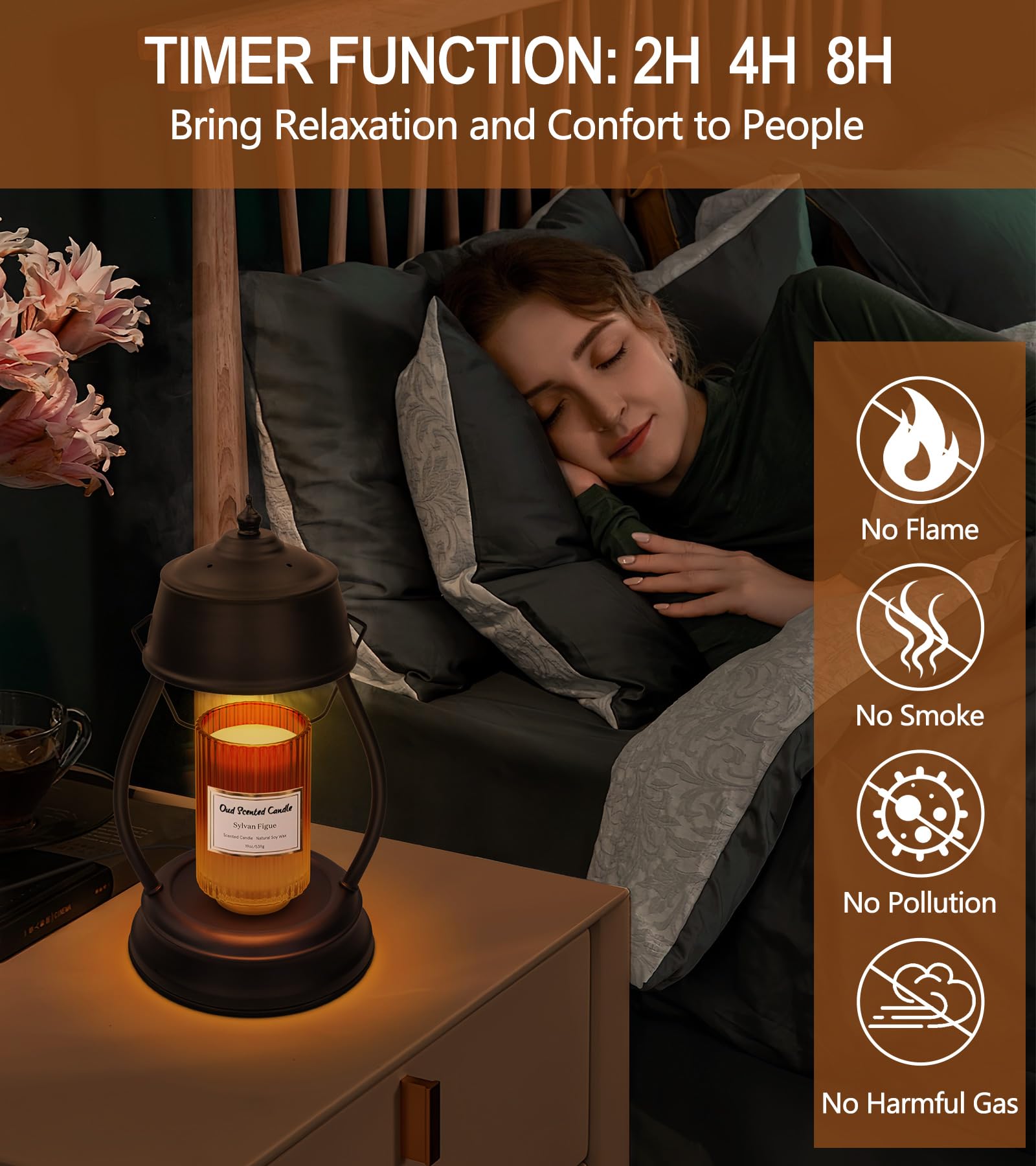 Dimmable Candle Warmer Lamp with Timer - Black Lantern Style for Home Decor | Perfect Mothers Day, Birthday & Housewarming Gift for Women | Creates Cozy Ambience in Bedroom, Living Room & New Homes