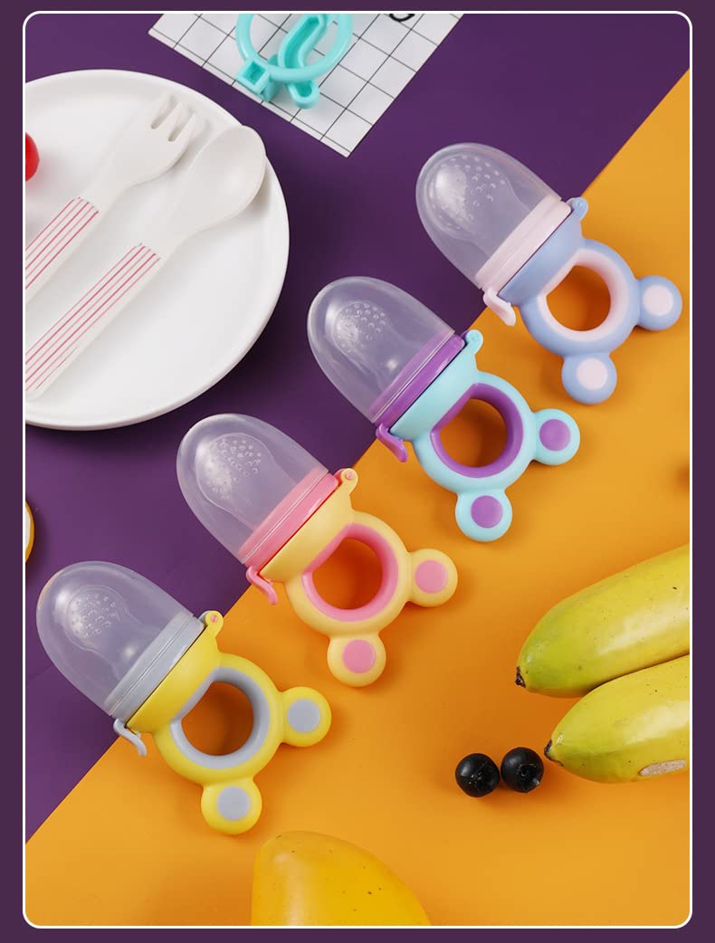 BabyGo Organic BPA-Free Silicone Baby Food Feeder with Storage Box - Safe Fruit Nibbler for Infants & Toddlers (Multicolor) | Perfect for Teething Relief & Introducing Solid Foods