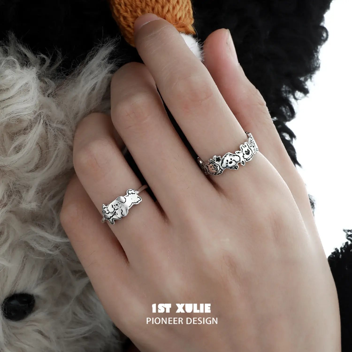 Graffiti Puppy S925 Sterling Silver Ring for Women - Trendy Dog Jewelry Gift for Pet Lovers, Perfect for Casual Wear & Special Occasions